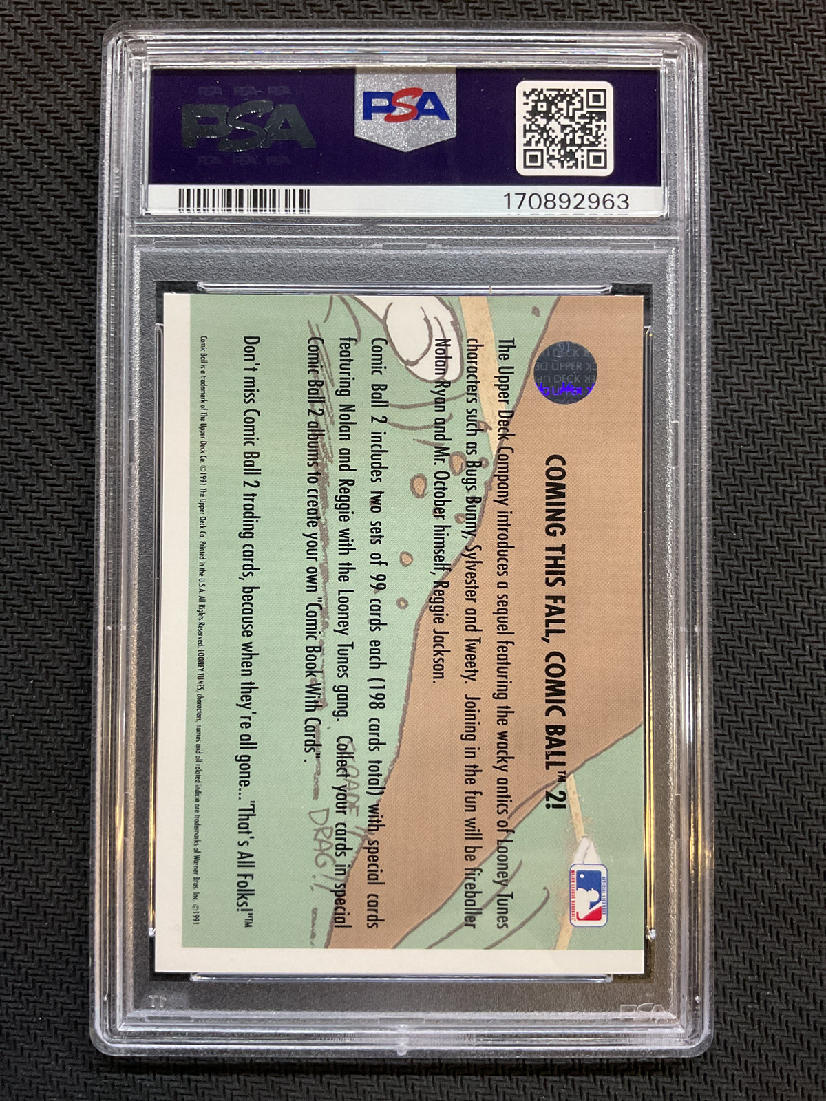 1991 U.D. Comic Ball Promo- National Speedy/Nolan Ryan PSA 9