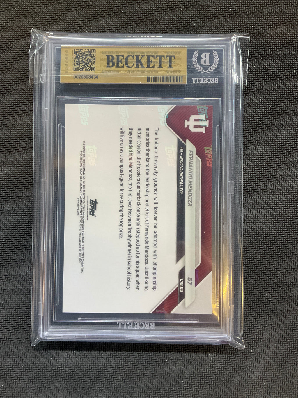 2025 Bowman U Now #67 Fernando Mendoza BGS 9.5 434 Indiana