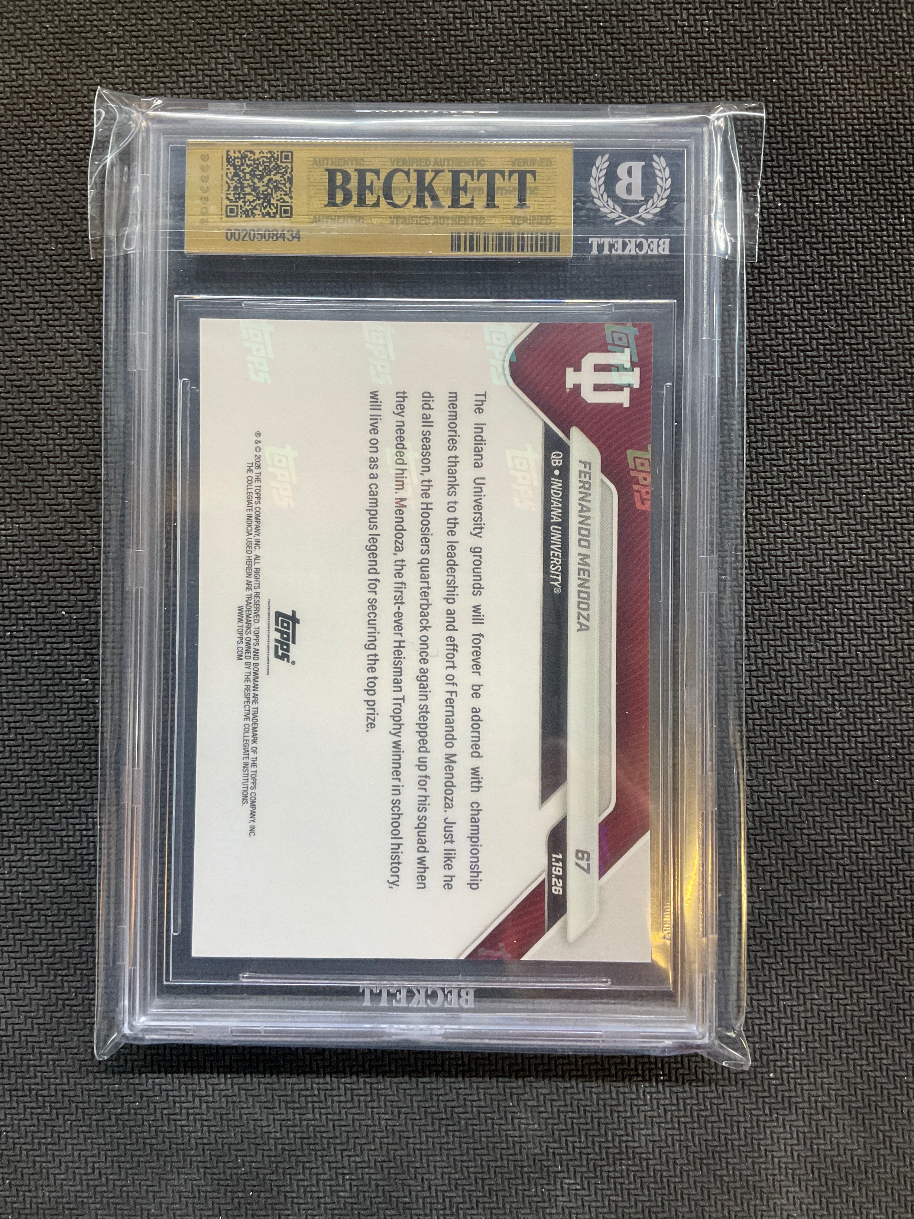 2025 Bowman U Now #67 Fernando Mendoza BGS 9.5 434 Indiana