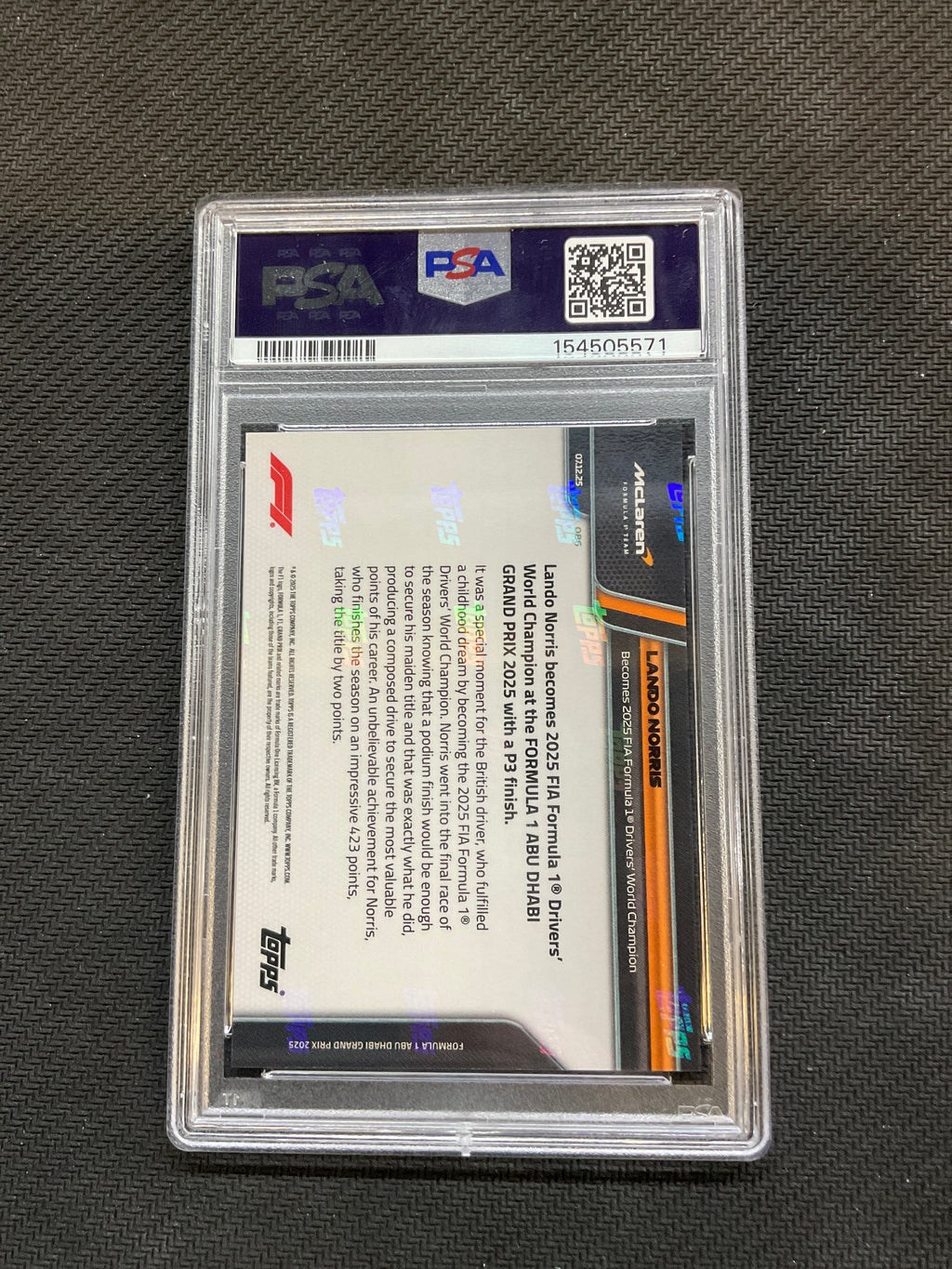 2025 Topps Now F1 Lando Norris #86 PSA 10 World Champion 571
