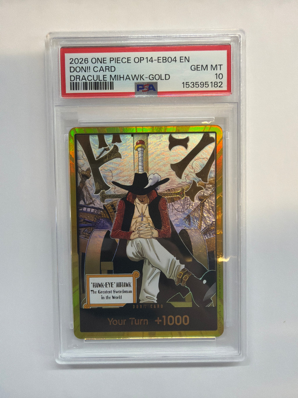2026 One Piece OP14-EB04 DON!! Cart Dracule Mihawk Gold PSA 10