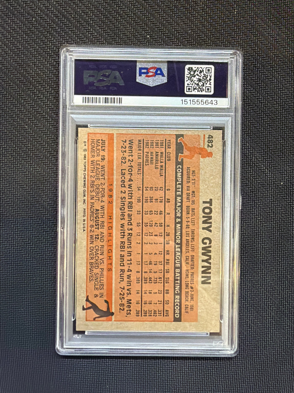 1983 Topps Tony Gwynn #482 PSA 8 643 Rookie