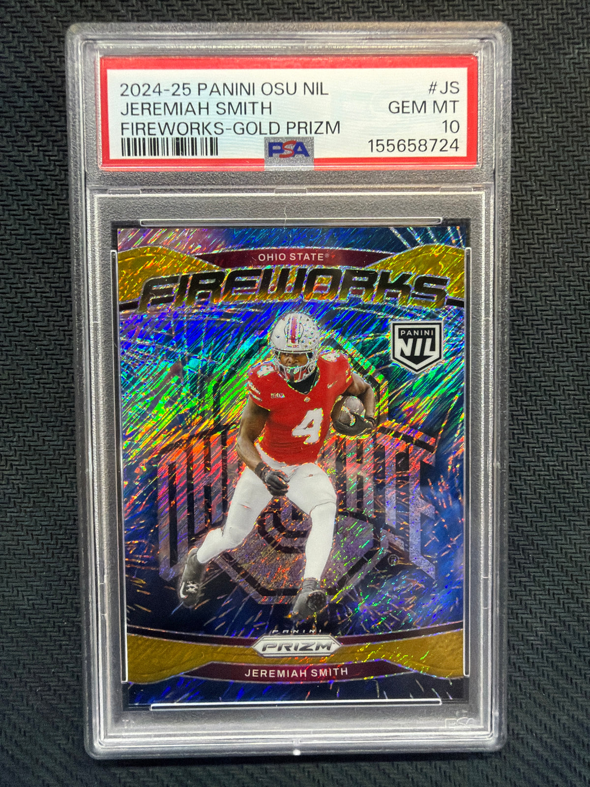 2024/25 Panini OSU NIL Jeremiah Smith Fireworks Gold Shimmer /10 PSA 10