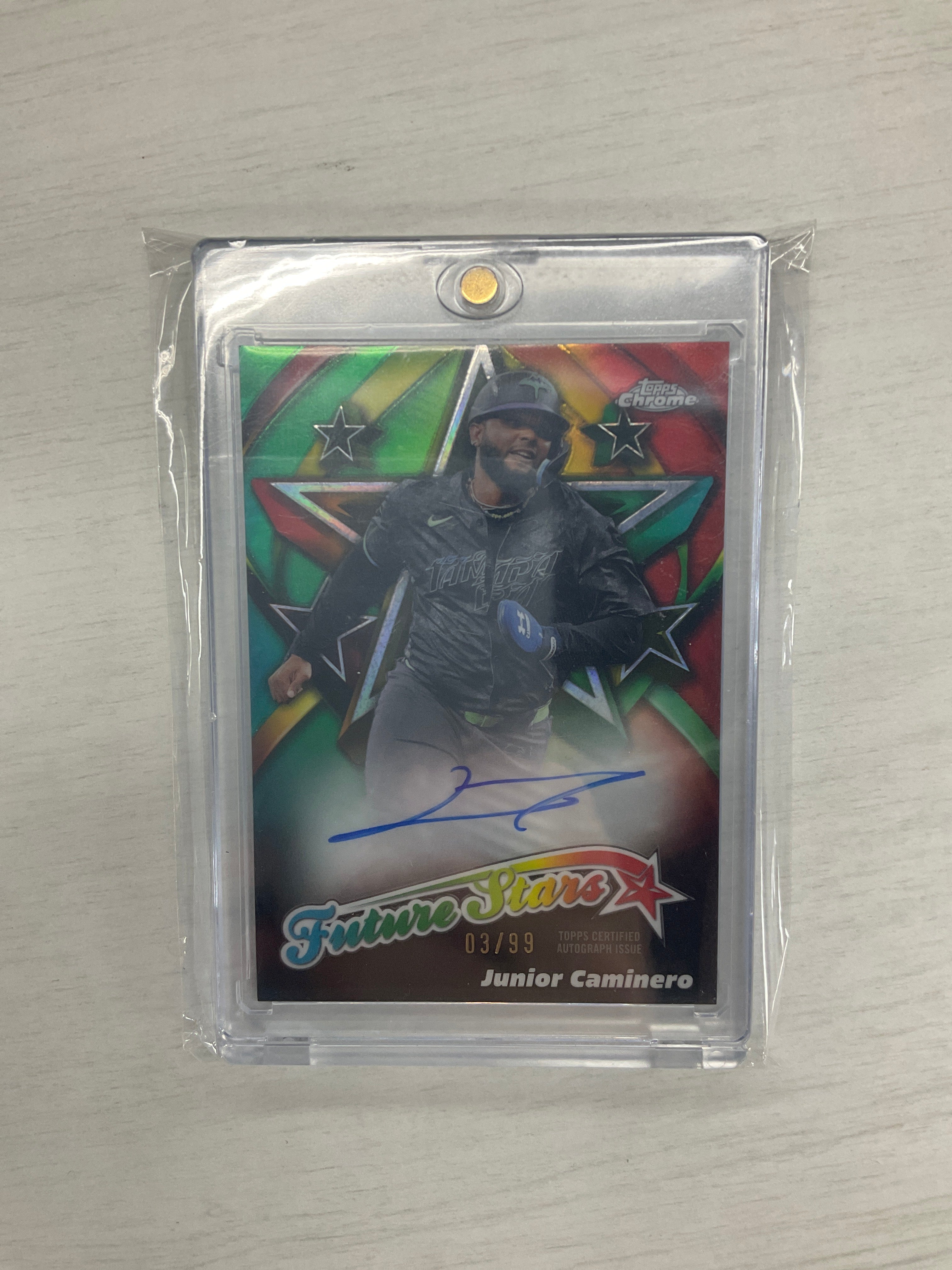 2025 Topps Chrome Junior Caminero Future Stars Auto /99 Green