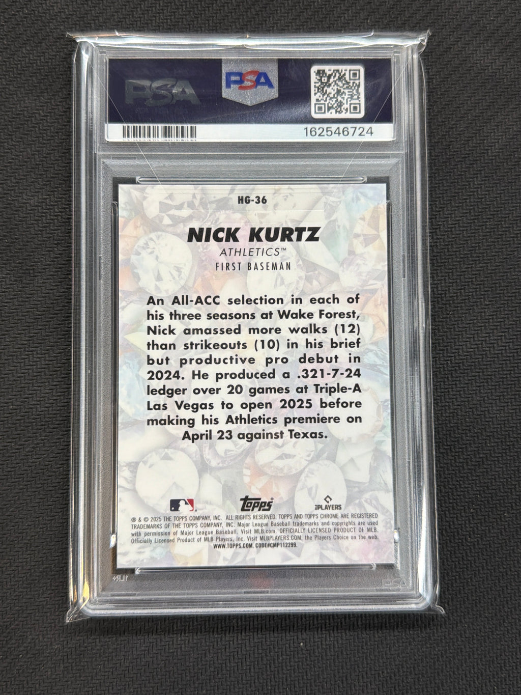 2025 Topps Chrome Nick Kurtz #HG36 Hidden Gems Case Hit PSA 9 724
