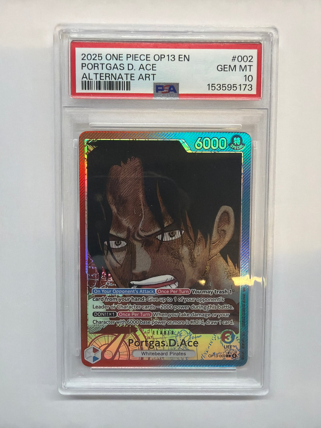 2025 One Piece OP13 Portgas D Ace 002 Alt Art PSA 10
