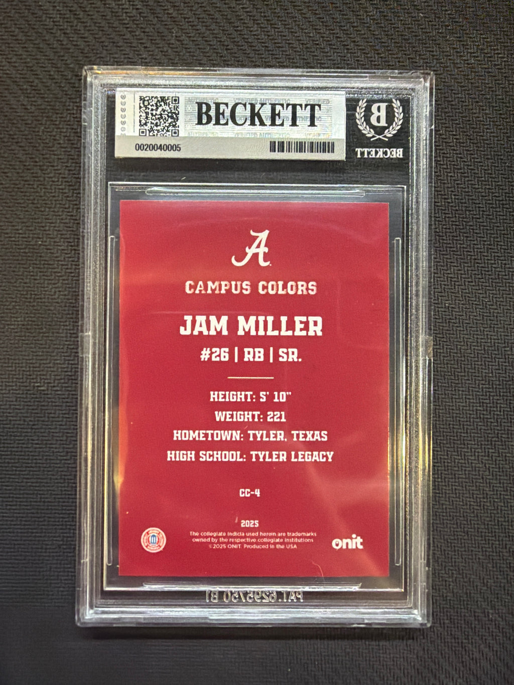 2025 Onit Alabama Jam Miller Campus Colors BGS 8.5 Alabama