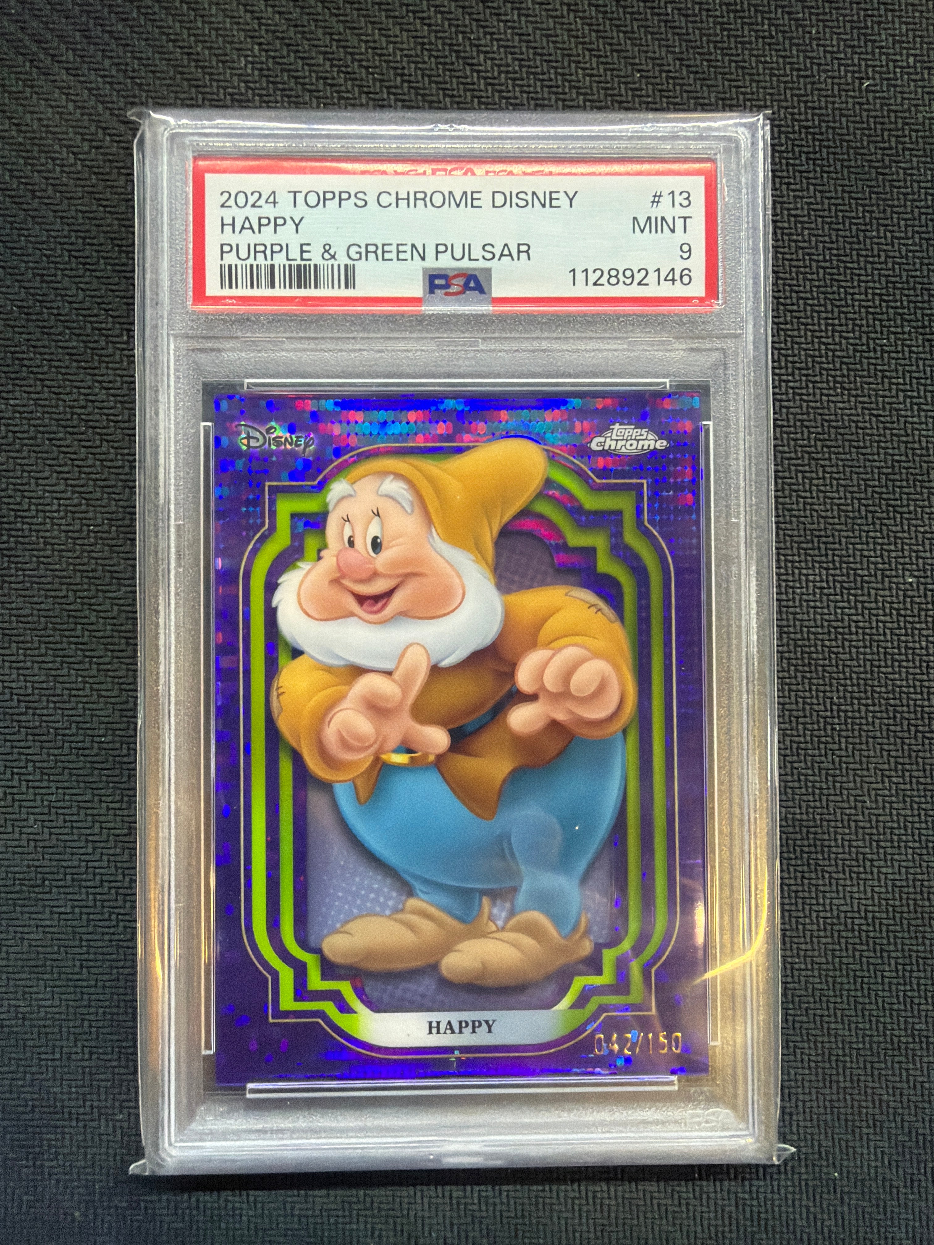 2024 Topps Chrome Disney Happy Purple & Green /150 PSA 9