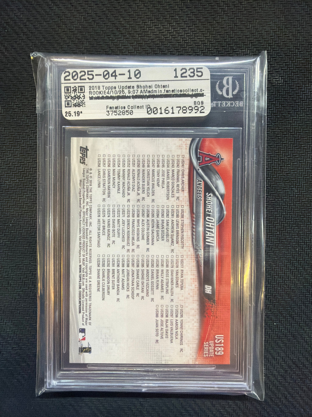 2018 Topps Update Shohei Ohtani 3 Game HR Streak BGS 9 Rookie Angels