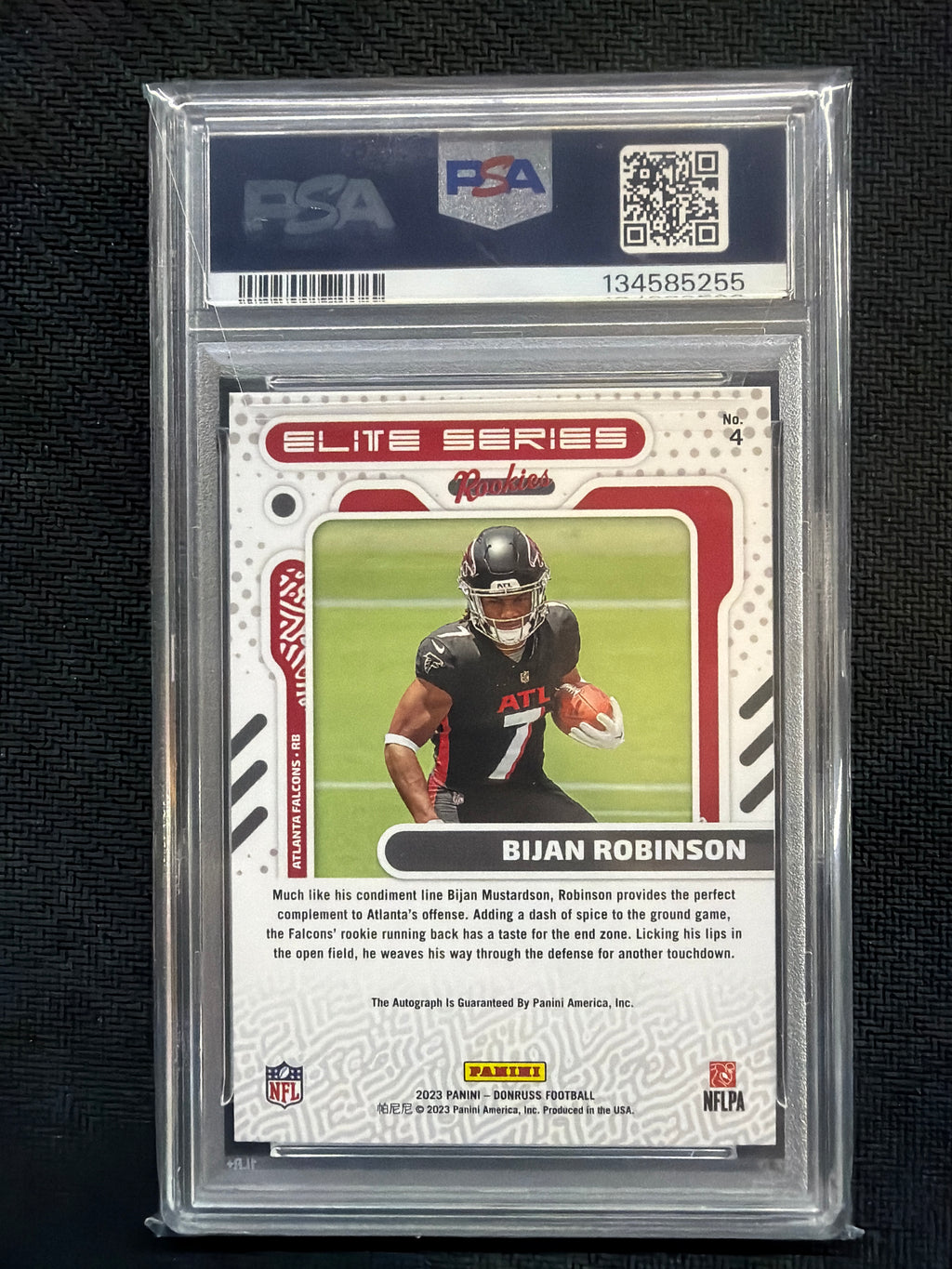 2023 Donruss Bijan Robinson Rookie Auto Elite Series Auto /99 PSA 10 Falcons 255