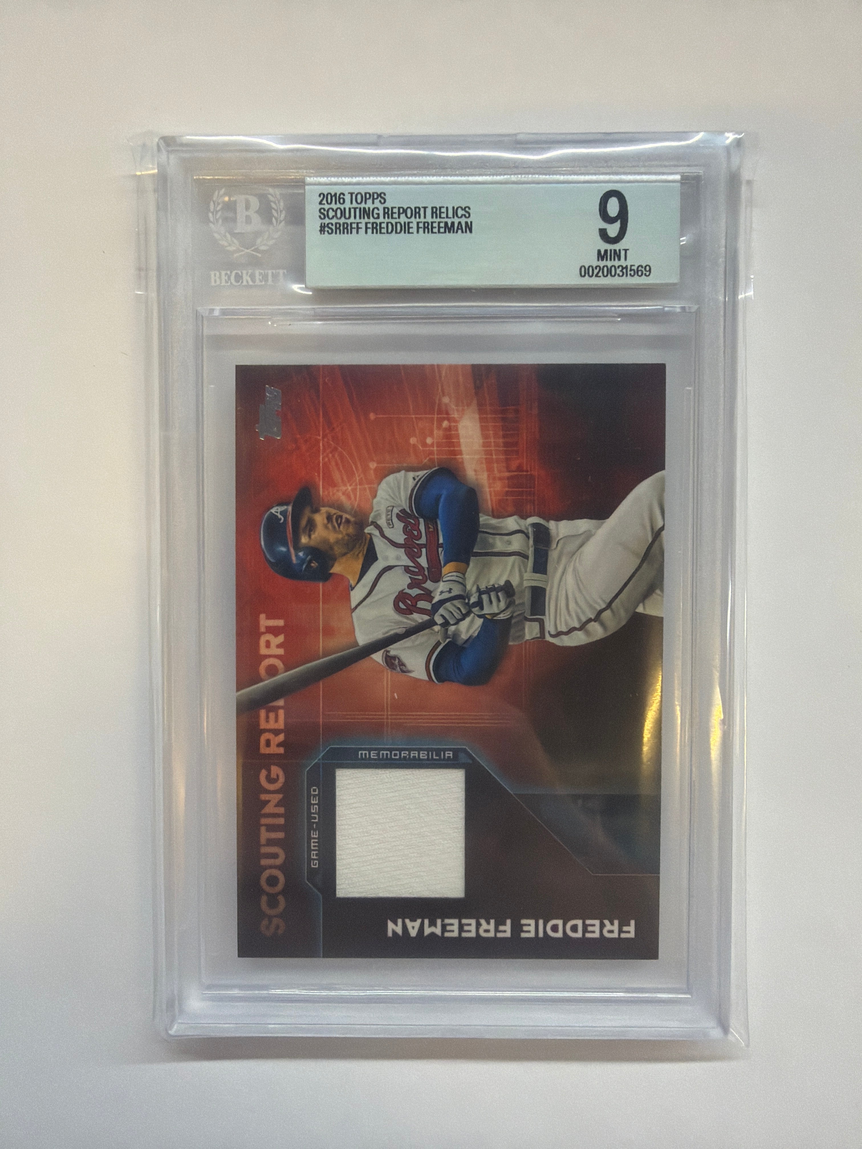 2016 Topps Freddie Freeman Scouting Report Patch BGS 9 Braves