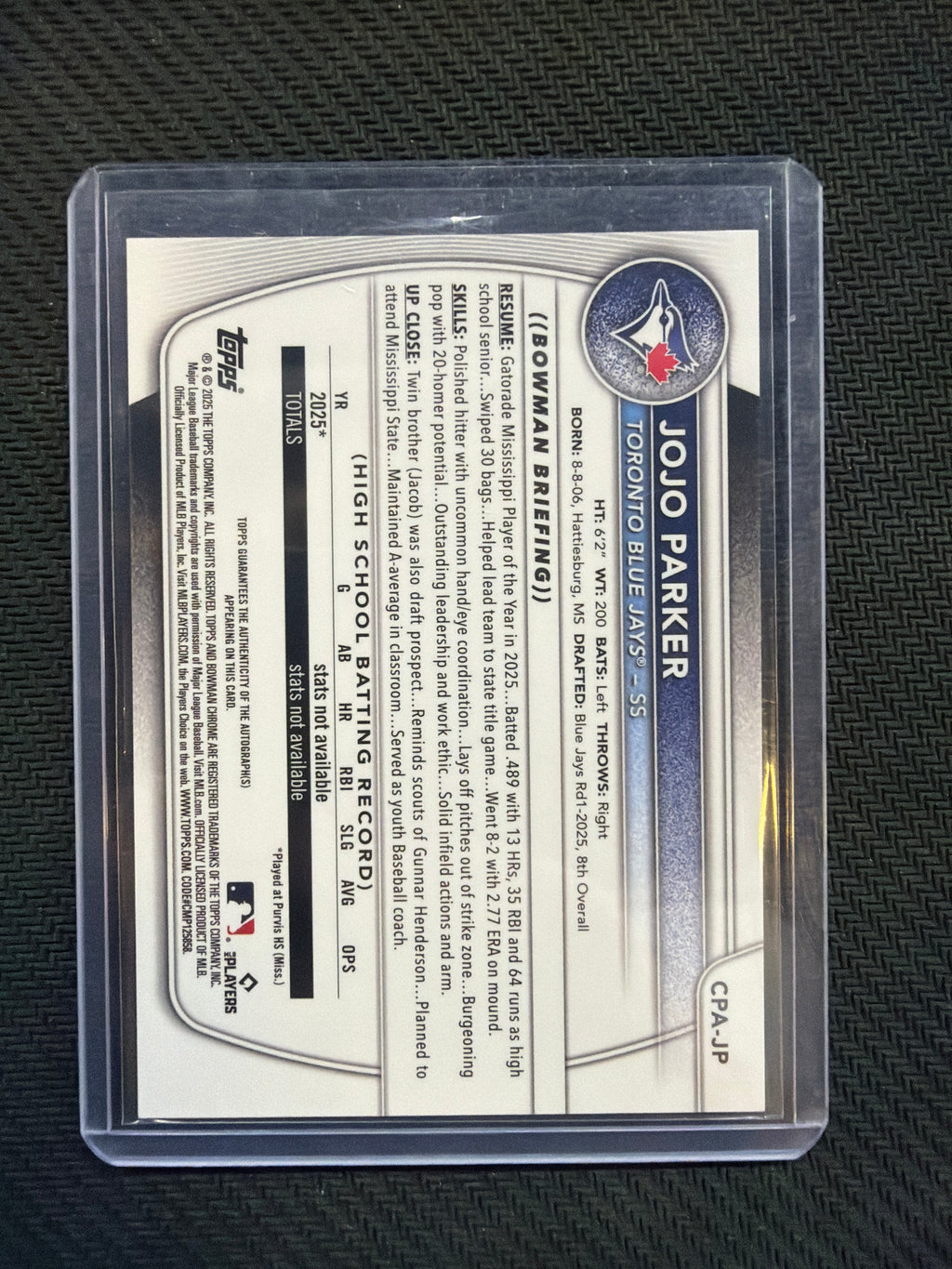 2025 Bowman Chrome Jojo Parker Image Variation Auto /99