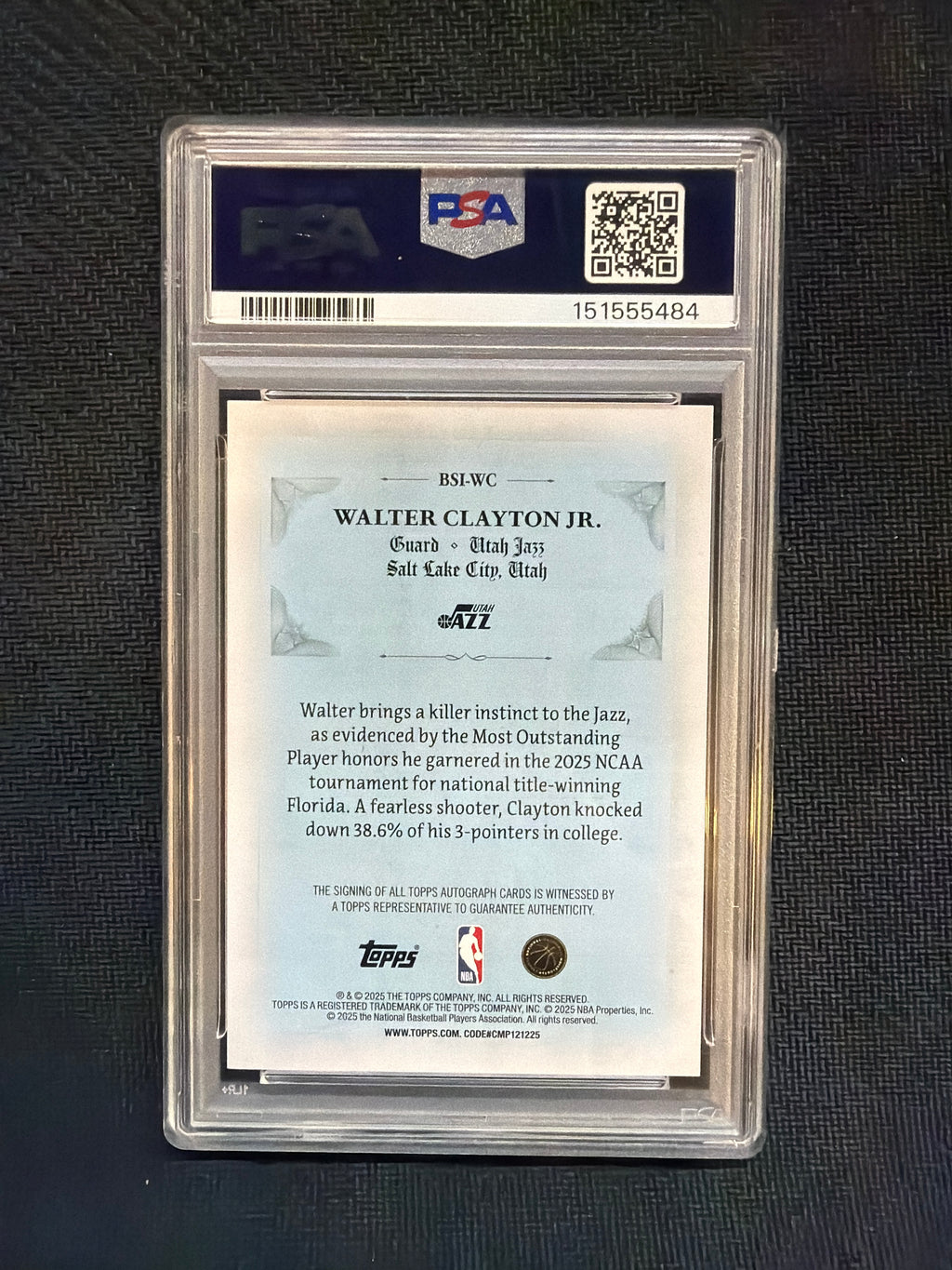 2025/26 Topps Walter Clayton Jr. Rookie Ayto Green Foil /99 PSA 10 Jazz