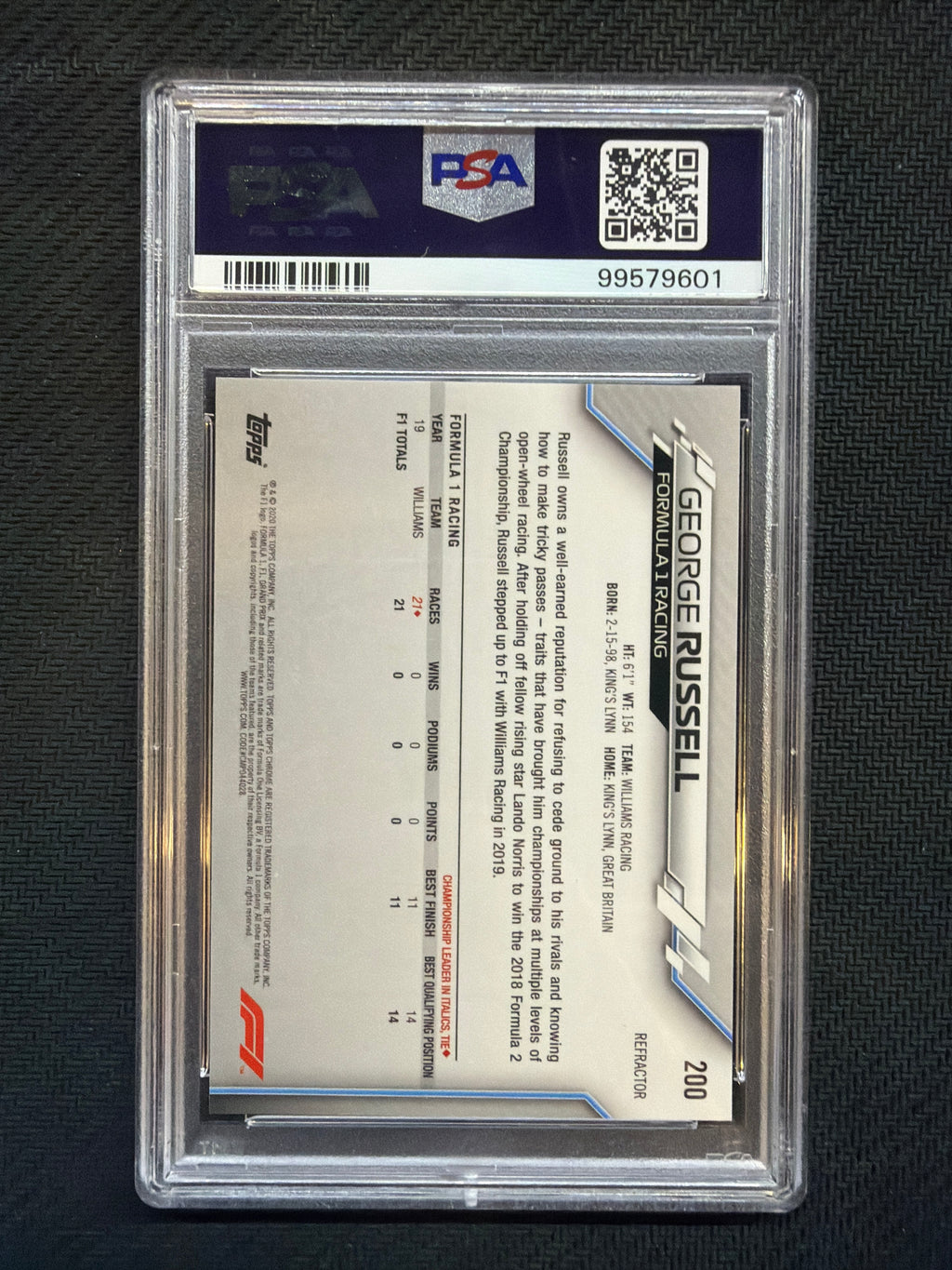 2020 Topps Chrome F1 George Russell Rookie Refractor Freshest #200 PSA 9