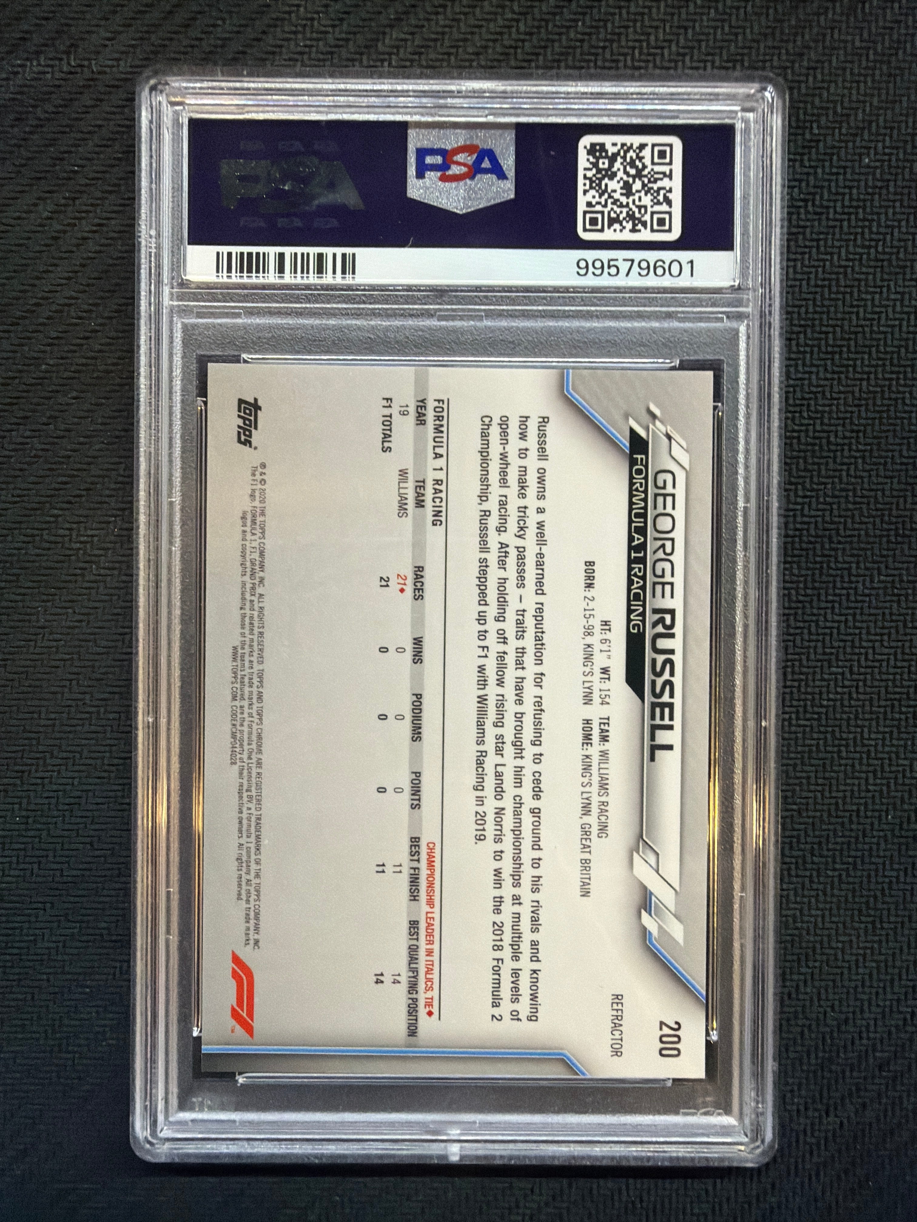 2020 Topps Chrome F1 George Russell Rookie Refractor Freshest #200 PSA 9
