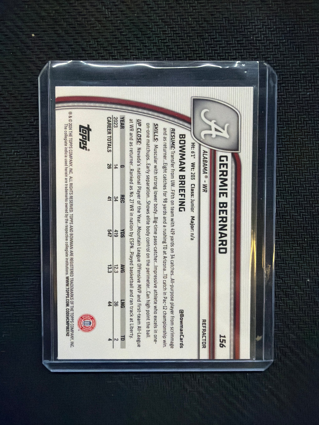 2024 Bowman Chrome Germie Bernard Refractor Alabama