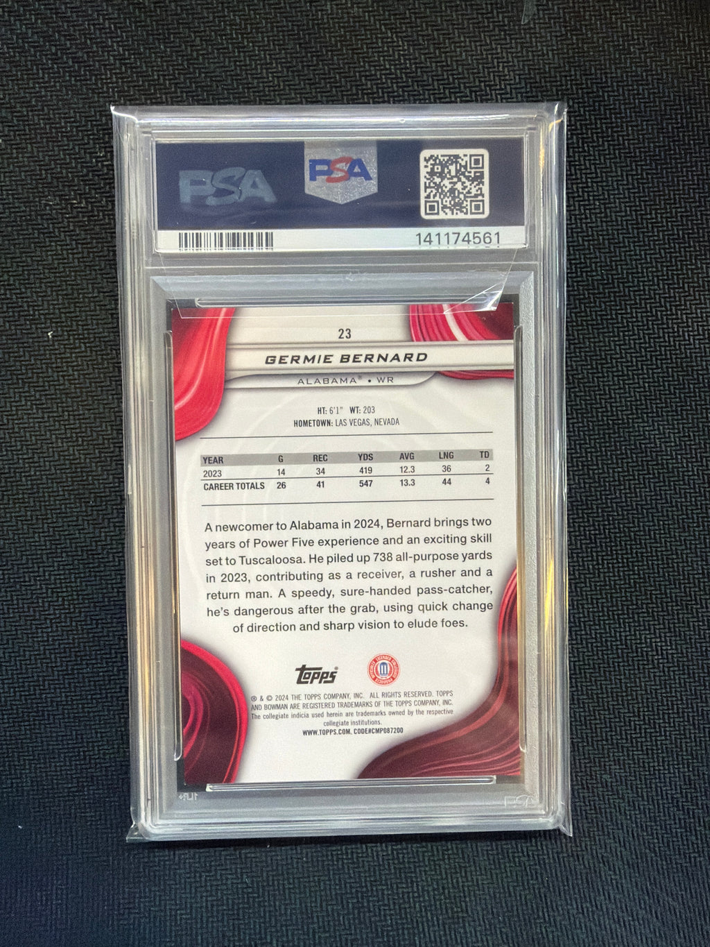2024 Bowman Best Germie Bernard Orange Geometric /25 PSA 9 Alabama