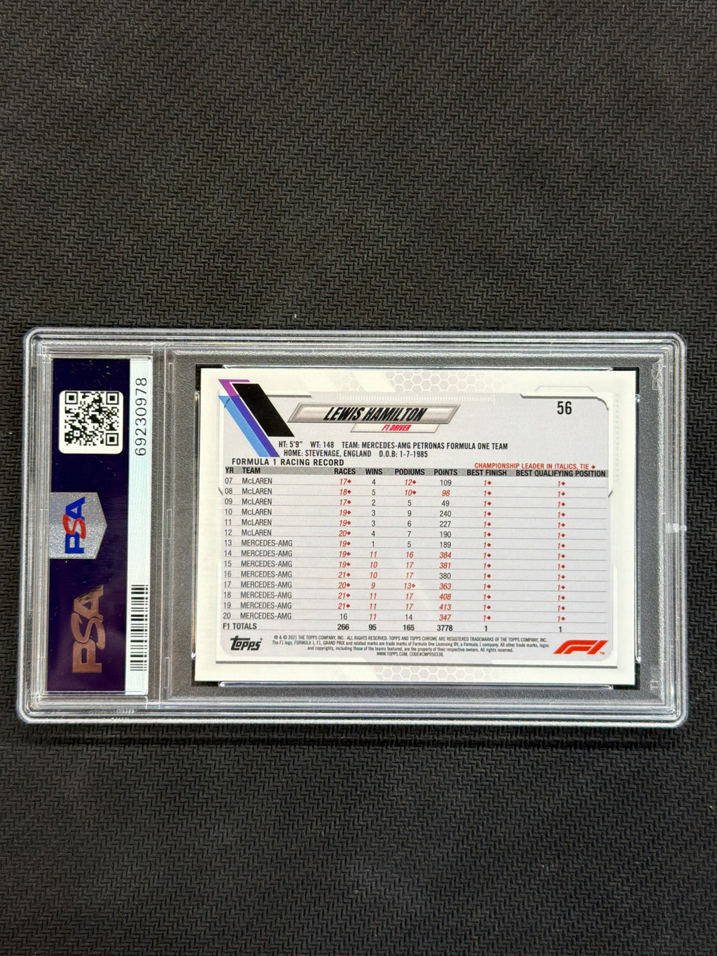 2021 Topps Chrome F1 Sapphire Lewis Hamilton #56 PSA 10 978