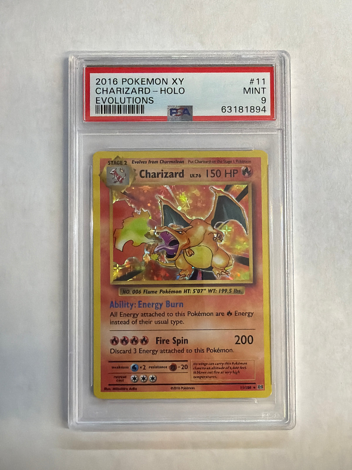 2016 Pokemon Evolutions Charizard Holo 11 PSA 9
