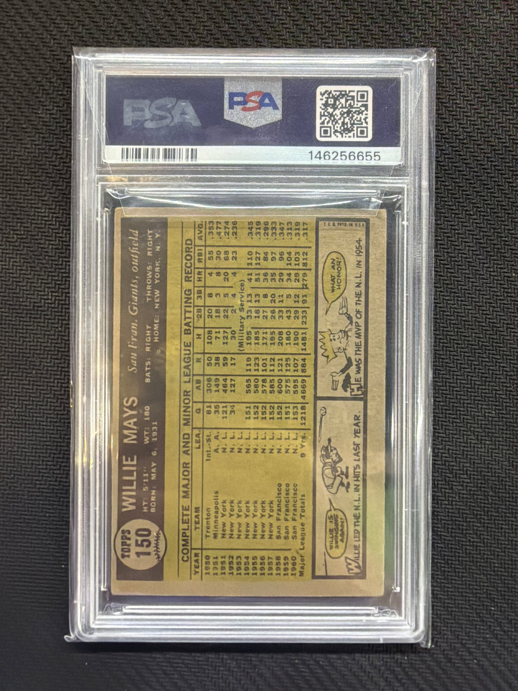 1961 Topps Willie Mays #150 PSA2 Giants