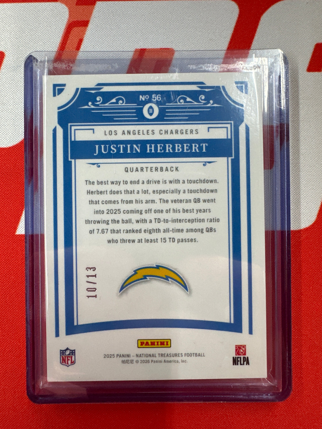 2025 National Treasures Justin Herbert Red /13 FOTL