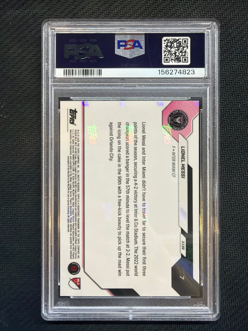 2026 Topps Now MLS Lionel Messi #7 South Beach PSA 10 823