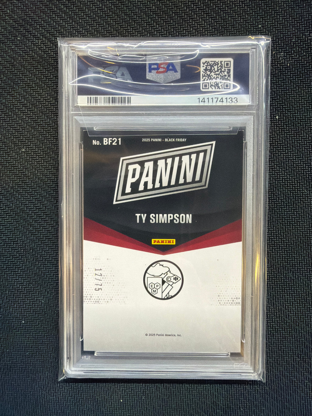 2025 Panini Black Friday Ty Simpson Red /75 PSA 9 Alabama