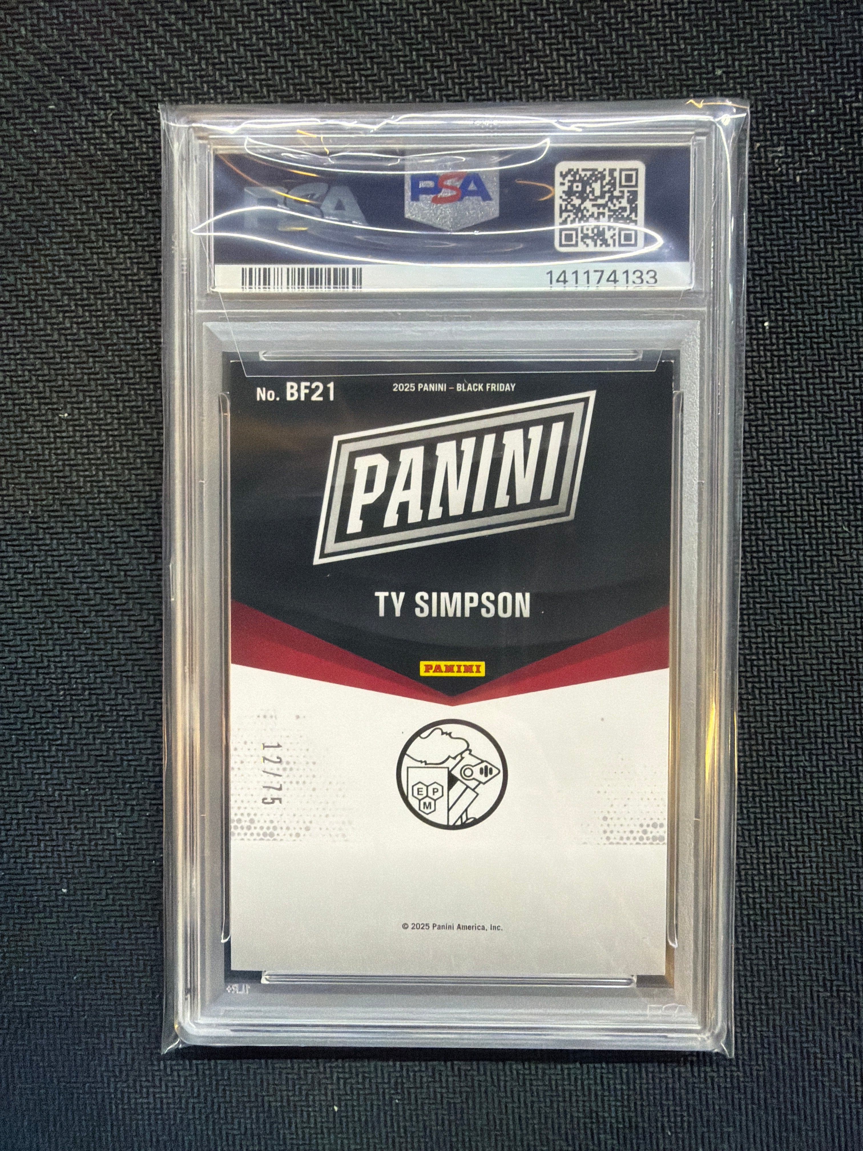 2025 Panini Black Friday Ty Simpson Red /75 PSA 9 Alabama