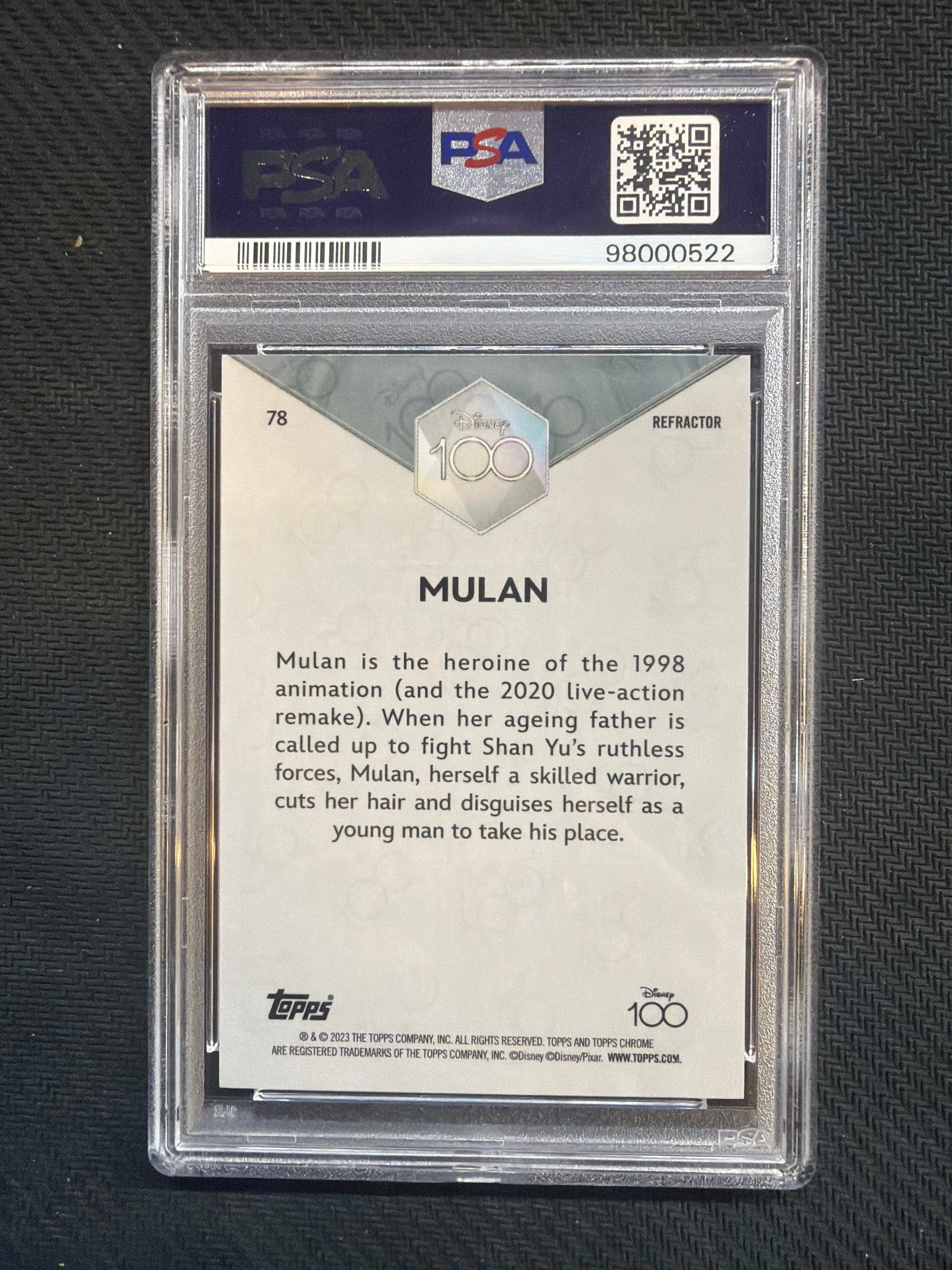 2023 Topps Chrome Disney 100 Mulan Refractor #78 PSA 10 522
