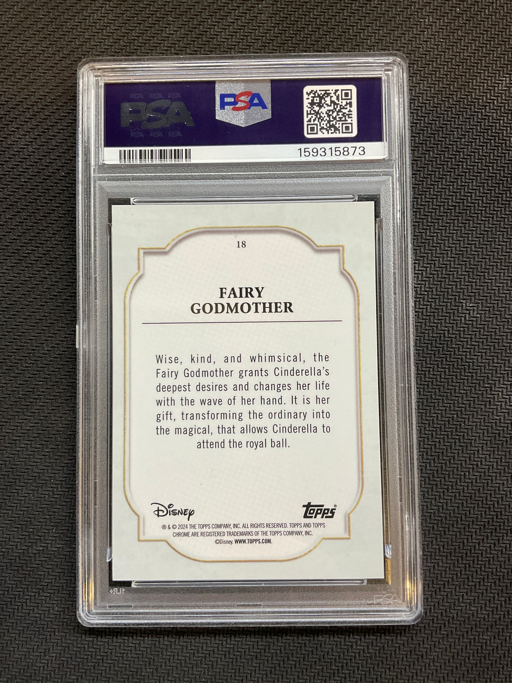 2024 Topps Chrome Disney Fairy Godmother Black & White Speckle /101 PSA 9