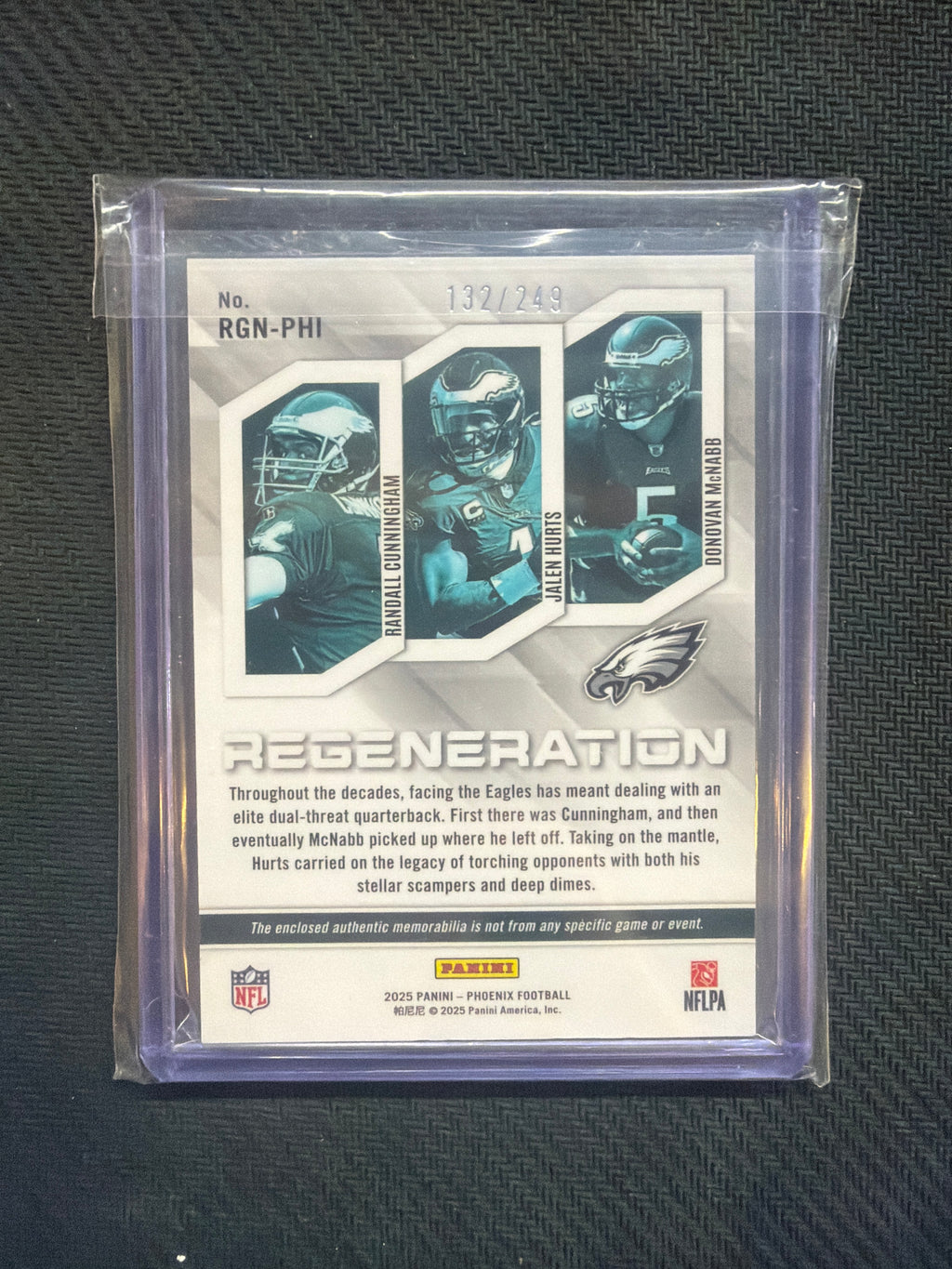 2025 Panini Phoenix Regeneration Cunningham/Hurts/McNabb Eagles Triple Patch /249