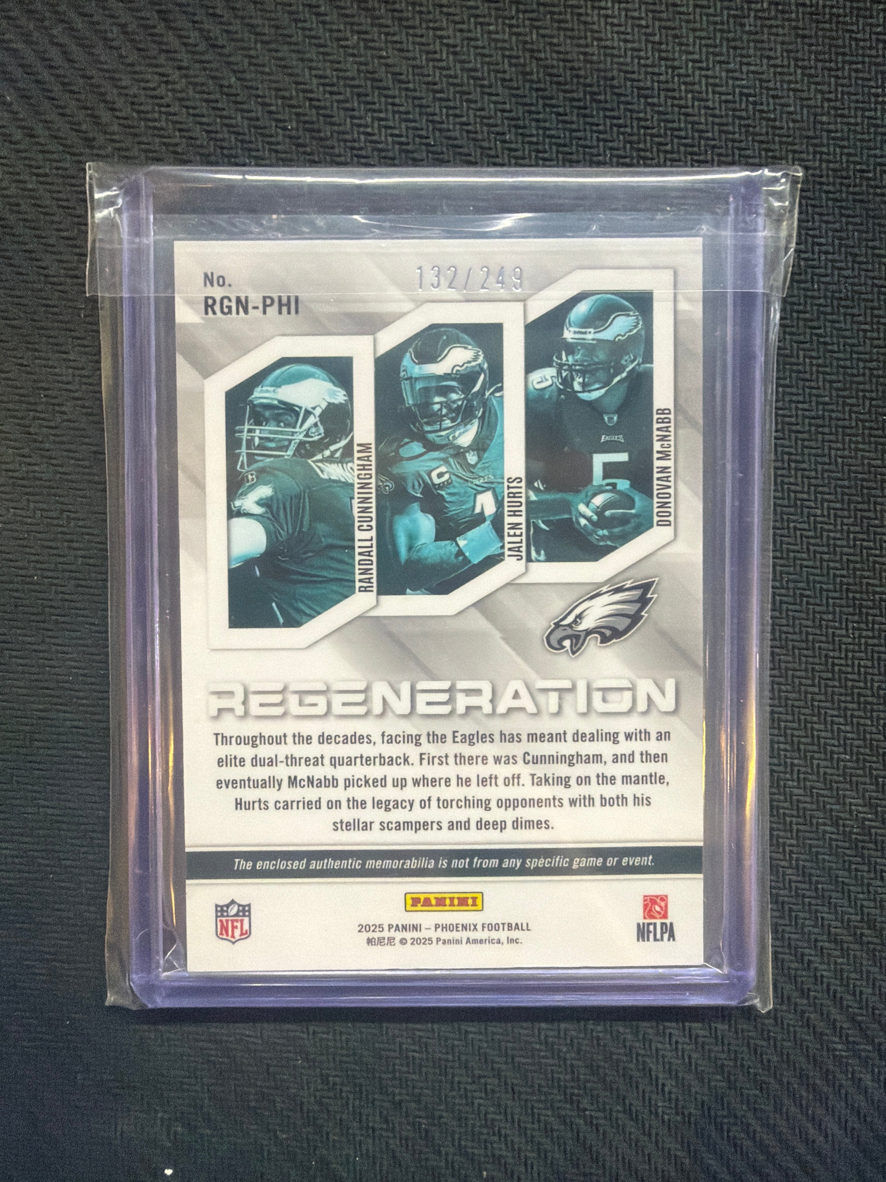 2025 Panini Phoenix Regeneration Cunningham/Hurts/McNabb Eagles Triple Patch /249