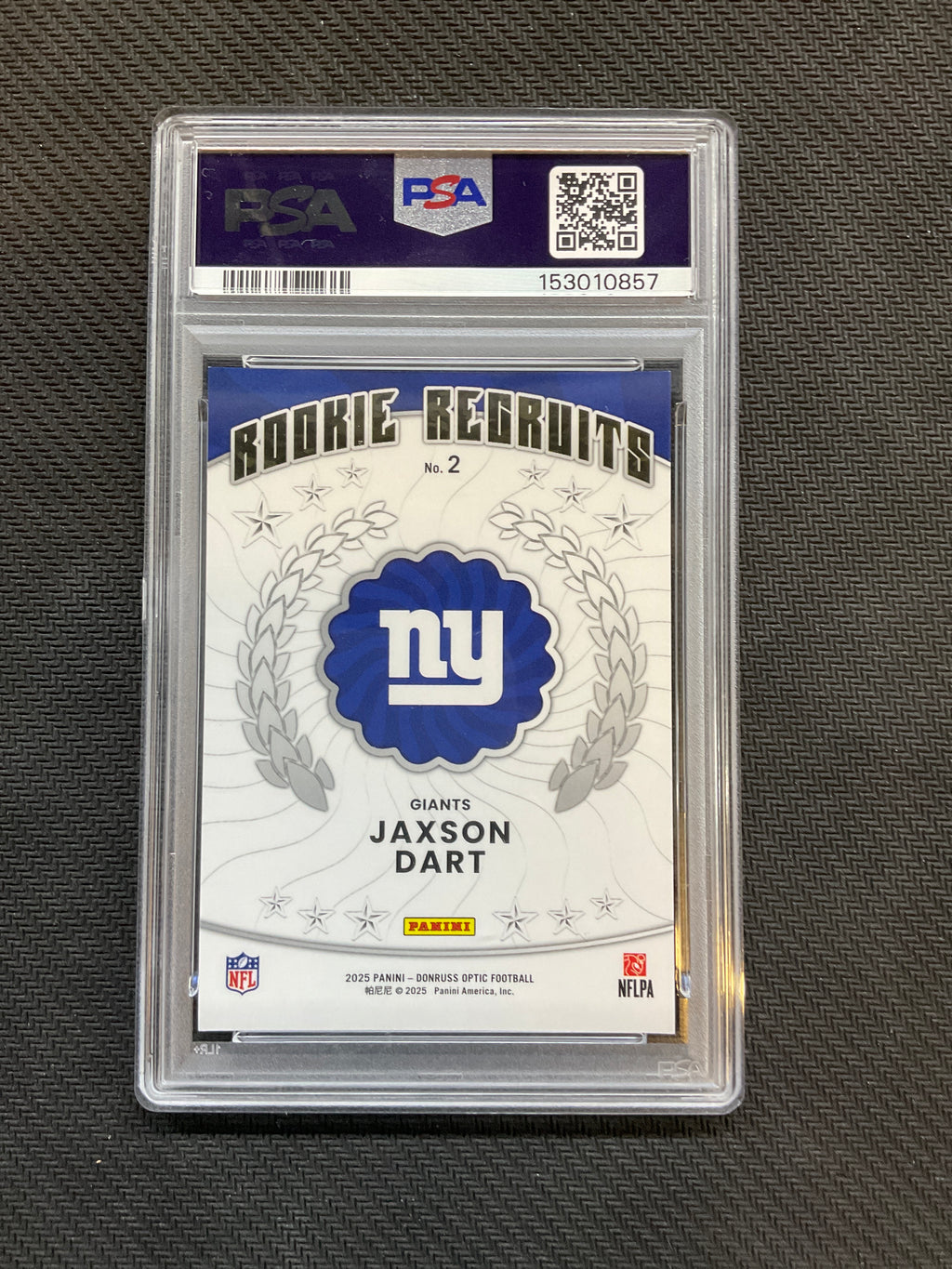 2025 Donruss Optic Jaxson Dart Rookie Recruits PSA 10