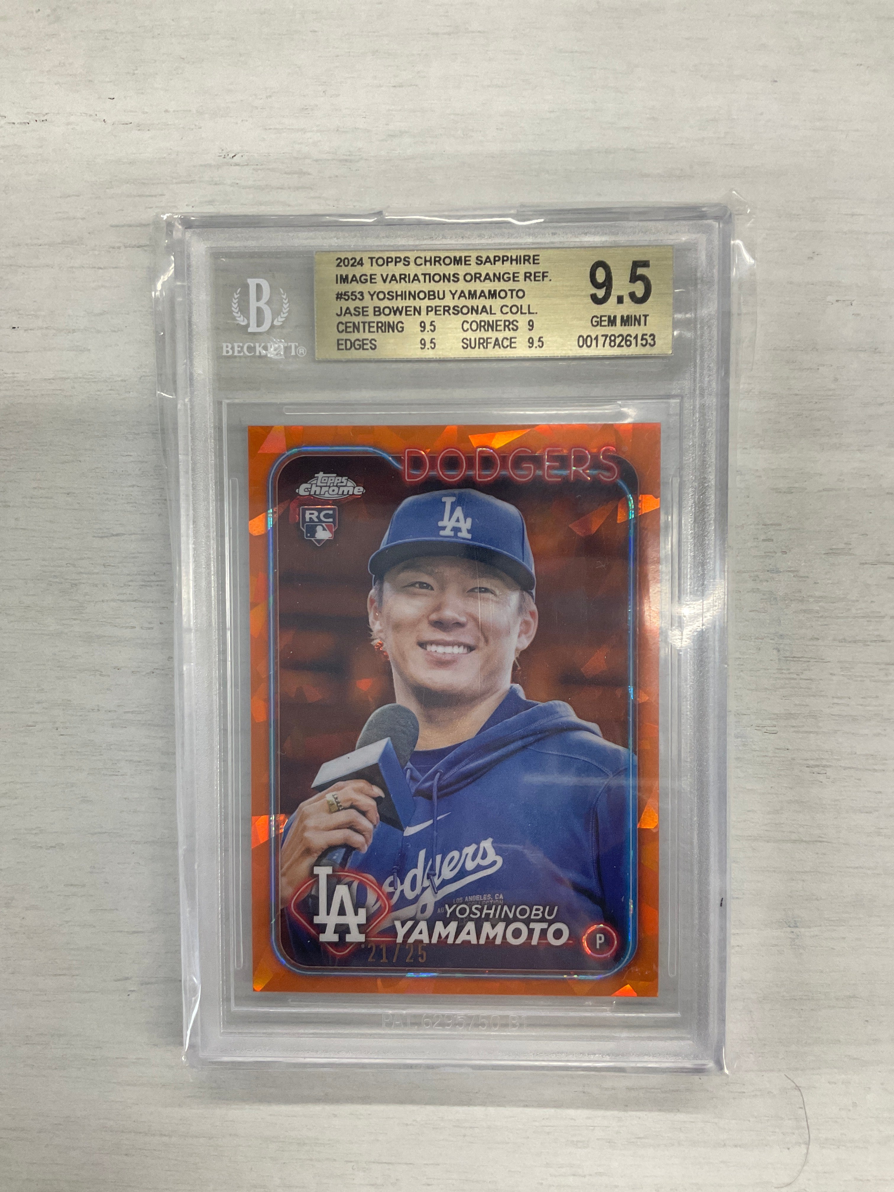2024 Topps Chrome Sapphire Image Variation Yoshinobu Yamamoto Orange /25 Rookie BGS 9.5