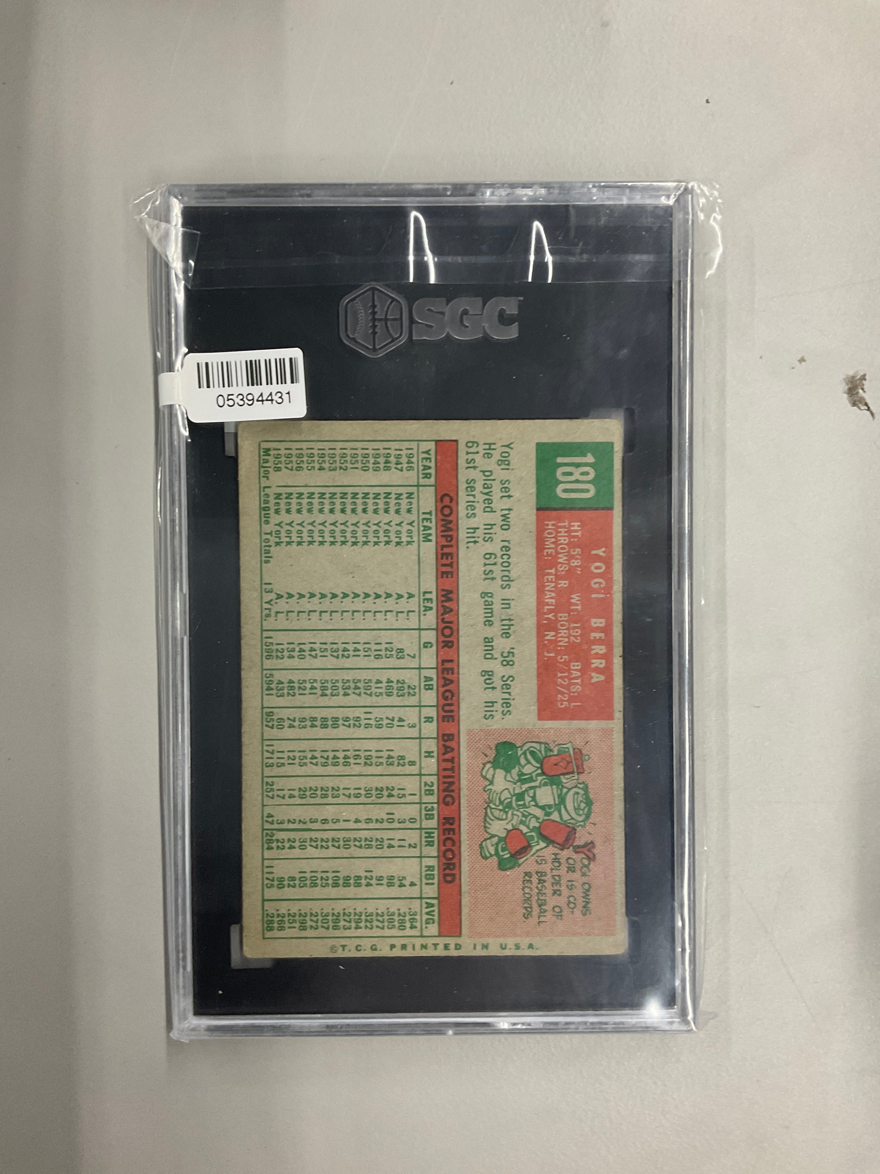 1959 Topps #180 Yogi Berra SGC 3.5 Yankees