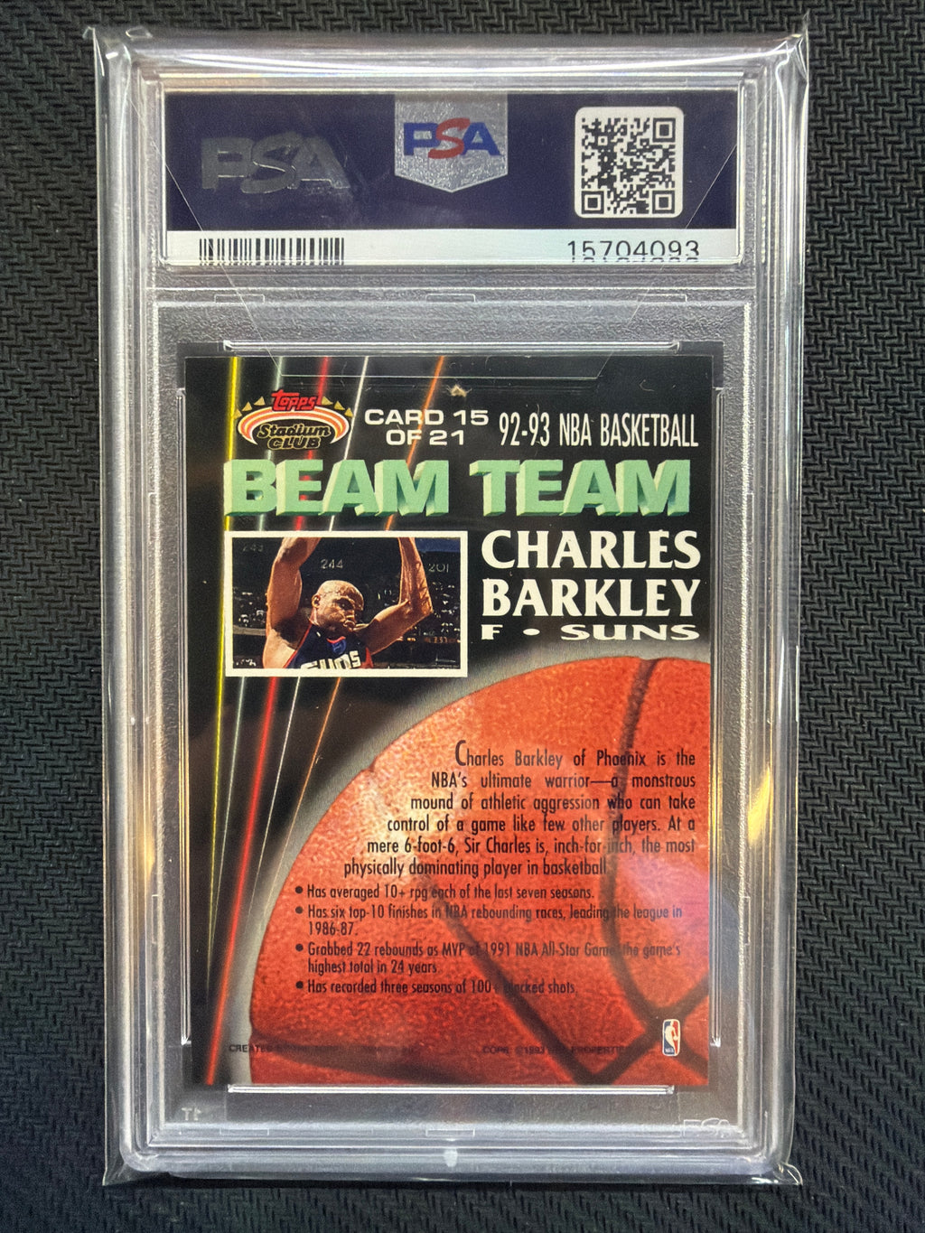 1992 Stadium Club Charles Barkley Beam Team #15 PSA 10 Suns