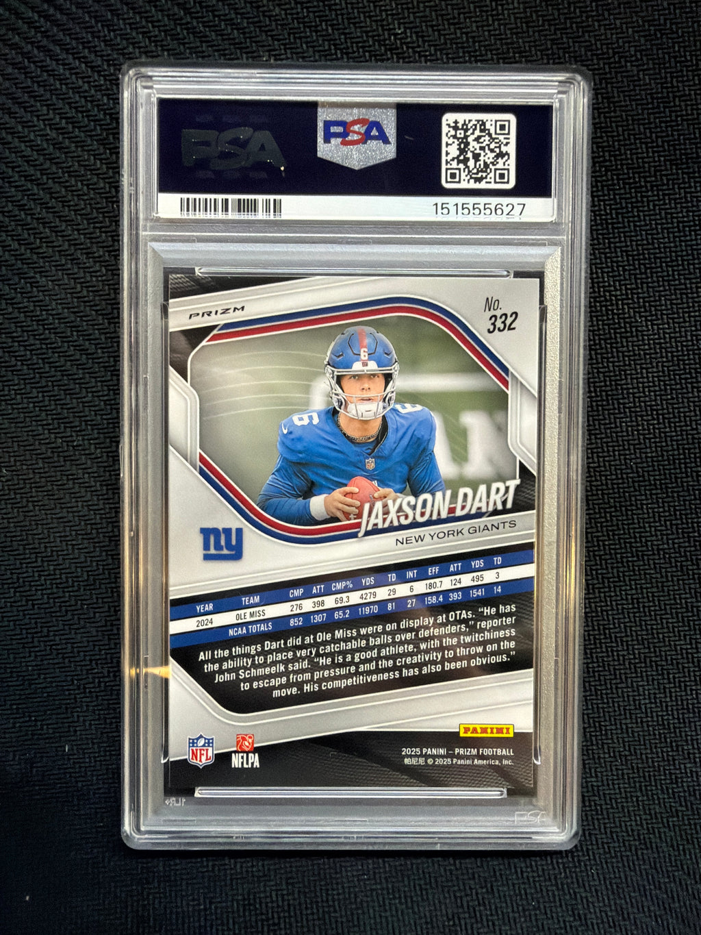 2025 Prizm Jaxson Dart Rookie White Disco PSA 9 Giants