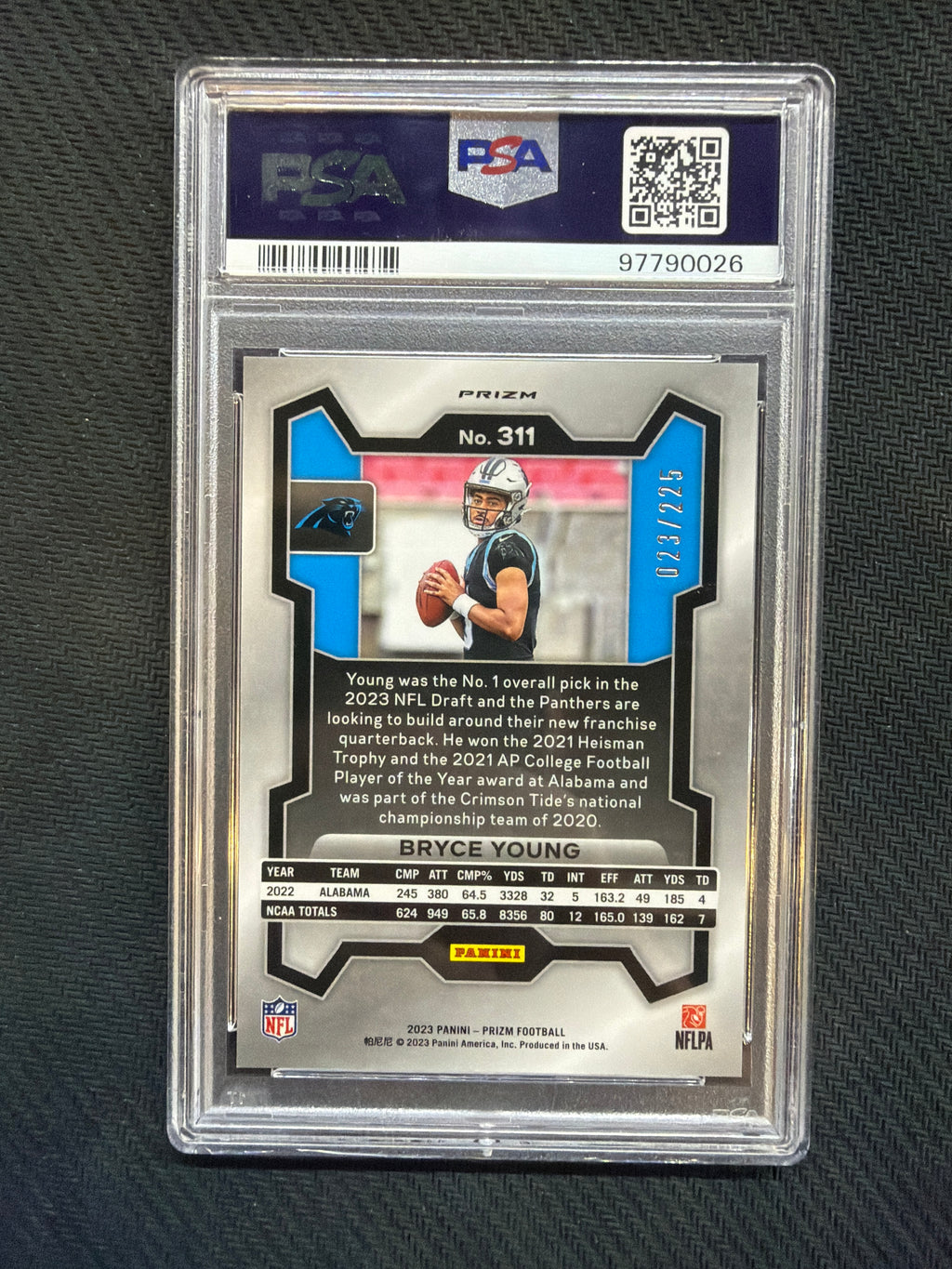 2023 Prizm Bryce Young Purple Ice /225 Rookie PSA 9 Panthers
