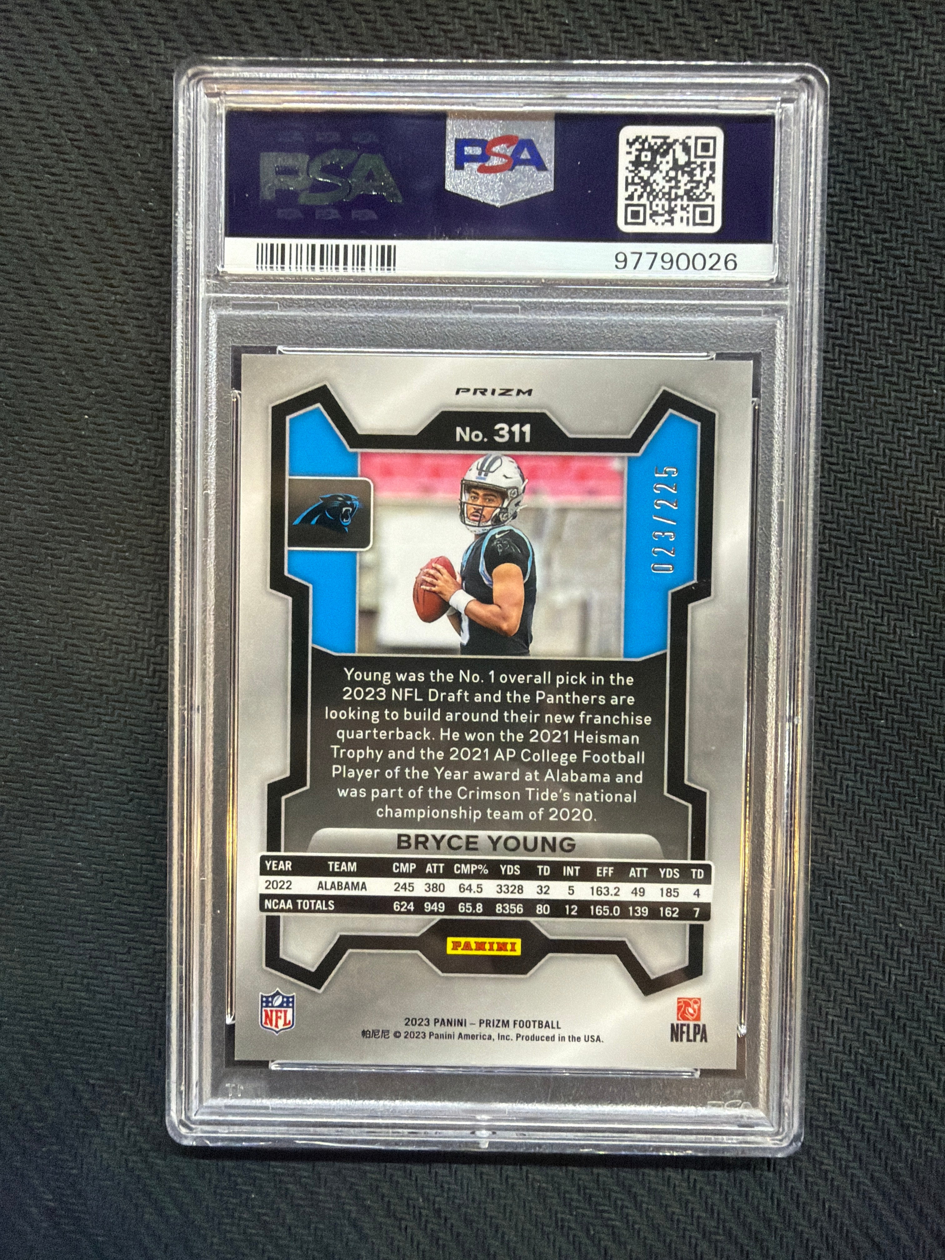2023 Prizm Bryce Young Purple Ice /225 Rookie PSA 9 Panthers