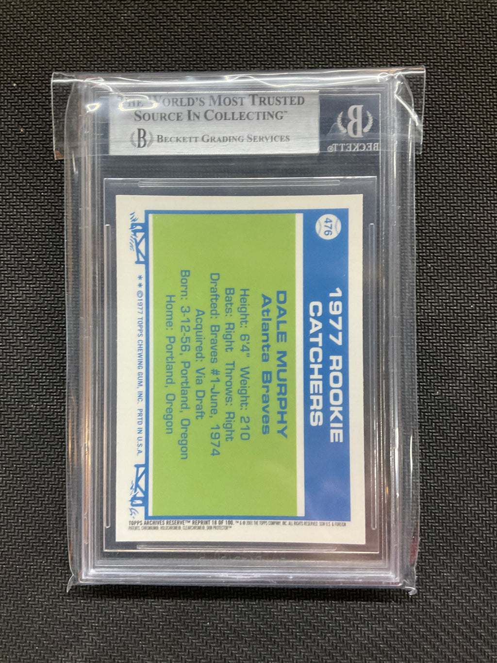 2001 Topps Archives Dale Murphy Reserve Refractor BGS 9 Braves