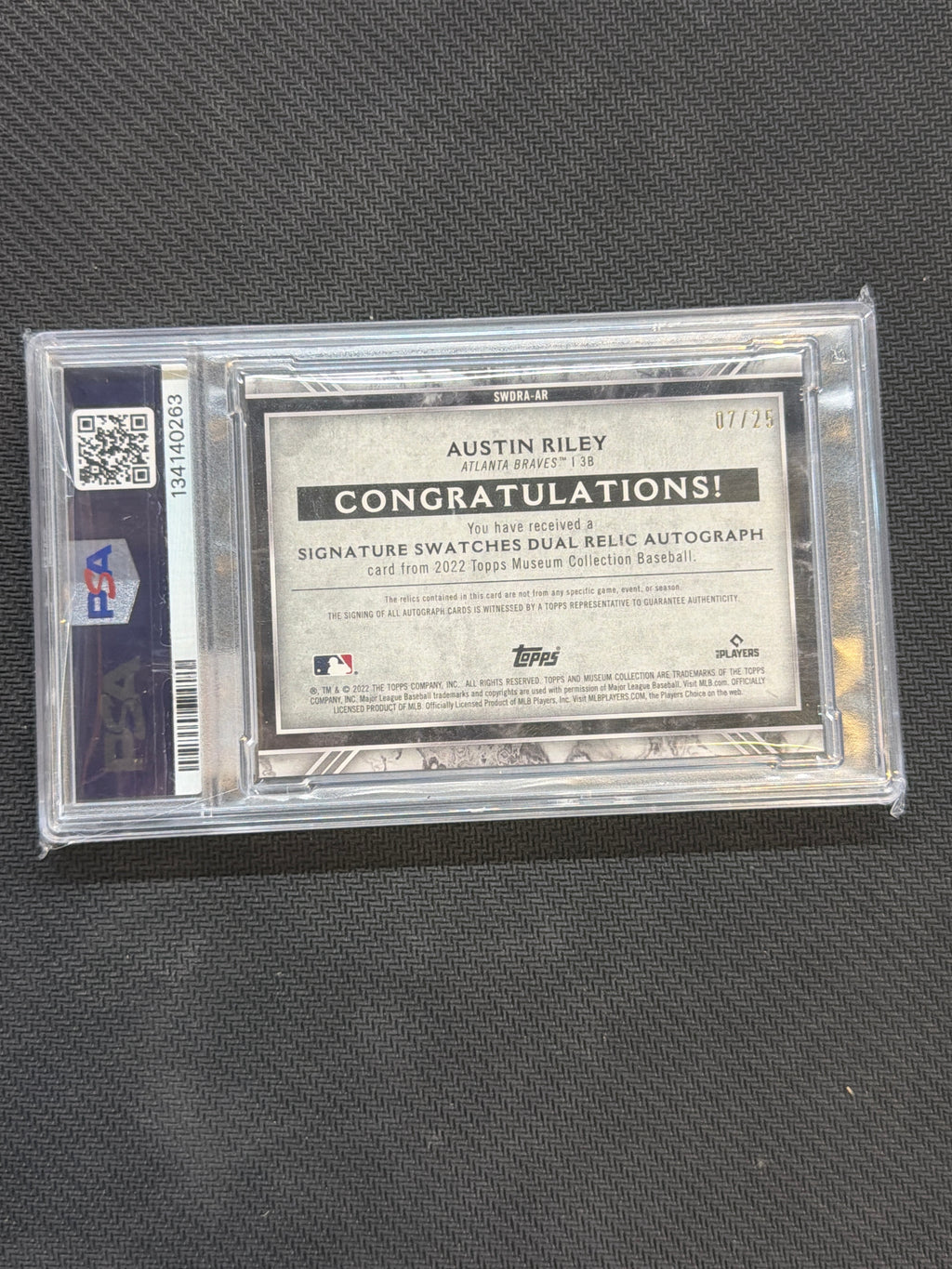 2022 Museum Collection Austin Riley Dual Relic Auto /25 PSA 8 Braves