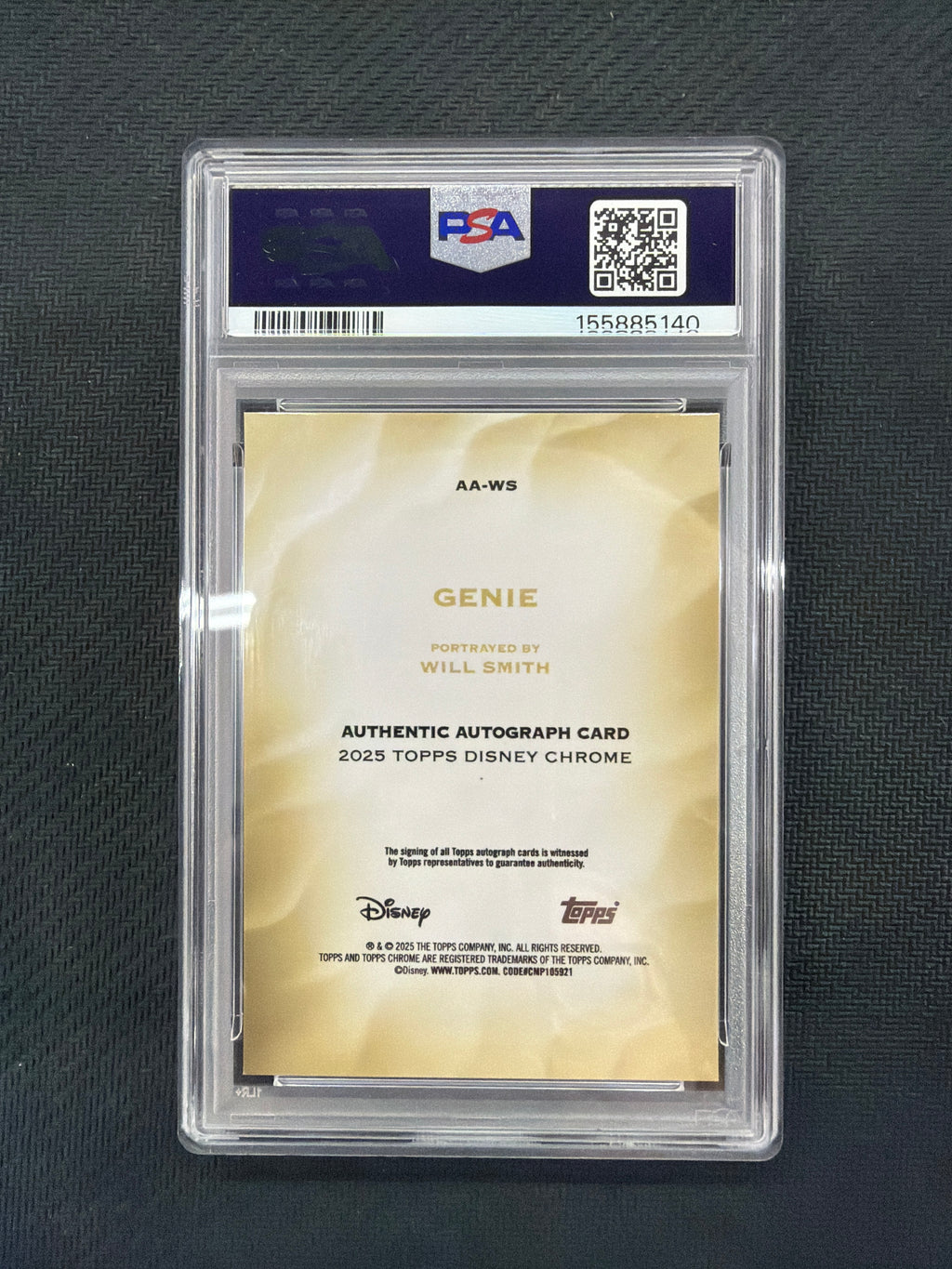 2025 Topps Chrome Disney Genie Will Smith Auto Gold /50 PSA 10 Aladin