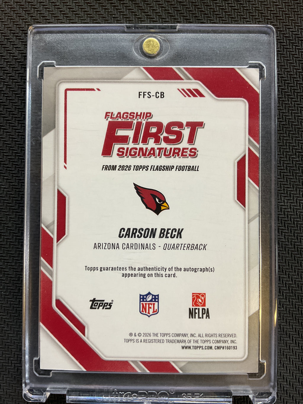 2026 Topps Flagship Football Carson Beck Rookie Flagship First Signatures Cardinals