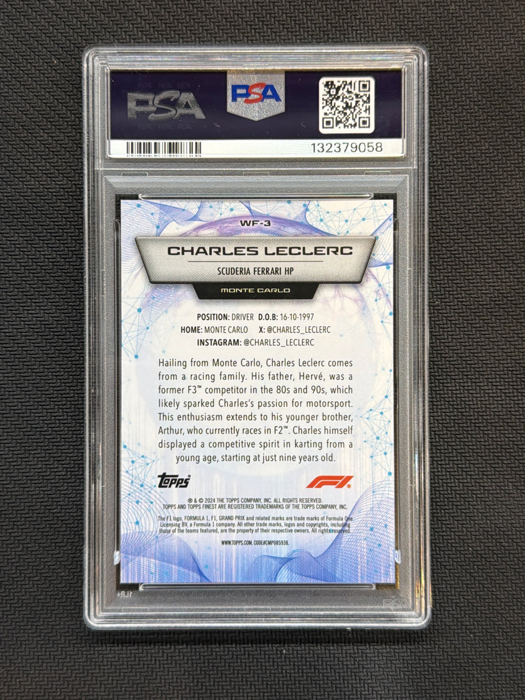 2024 Topps Finest Charles Leclerc World's Finest Black /10 PSA 10