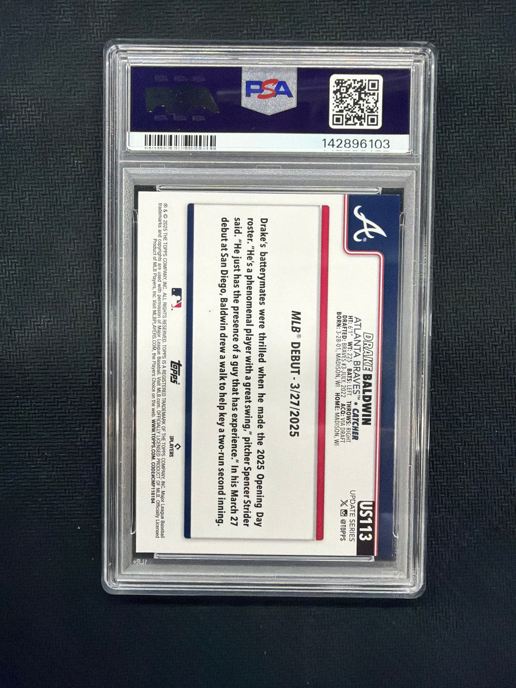 2025 Topps Update Drake Baldwin Rookie PSA 9 6103