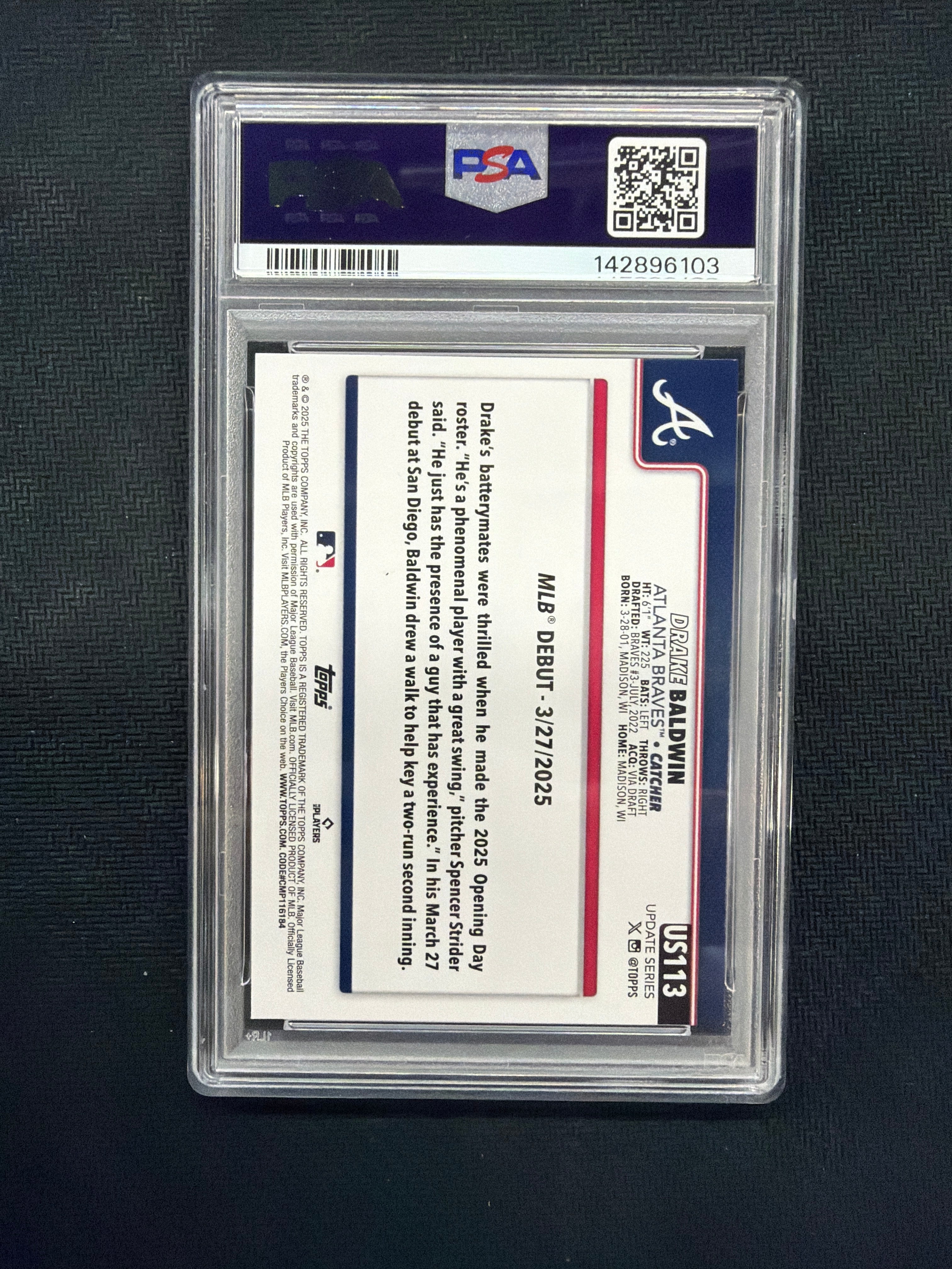 2025 Topps Update Drake Baldwin Rookie PSA 9 6103