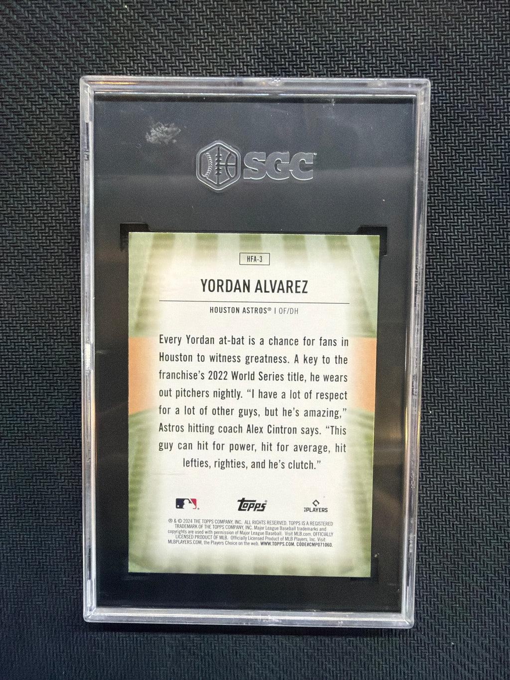 2024 Topps Yordan Alvarez Home Field Advantage SGC 10 Astros