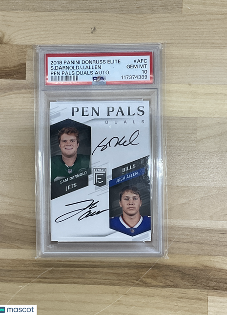 2018 Panini Donruss Elite Pen Pals Duals Autographs J. Allen S. Darnold Autograph #AFC PSA 10