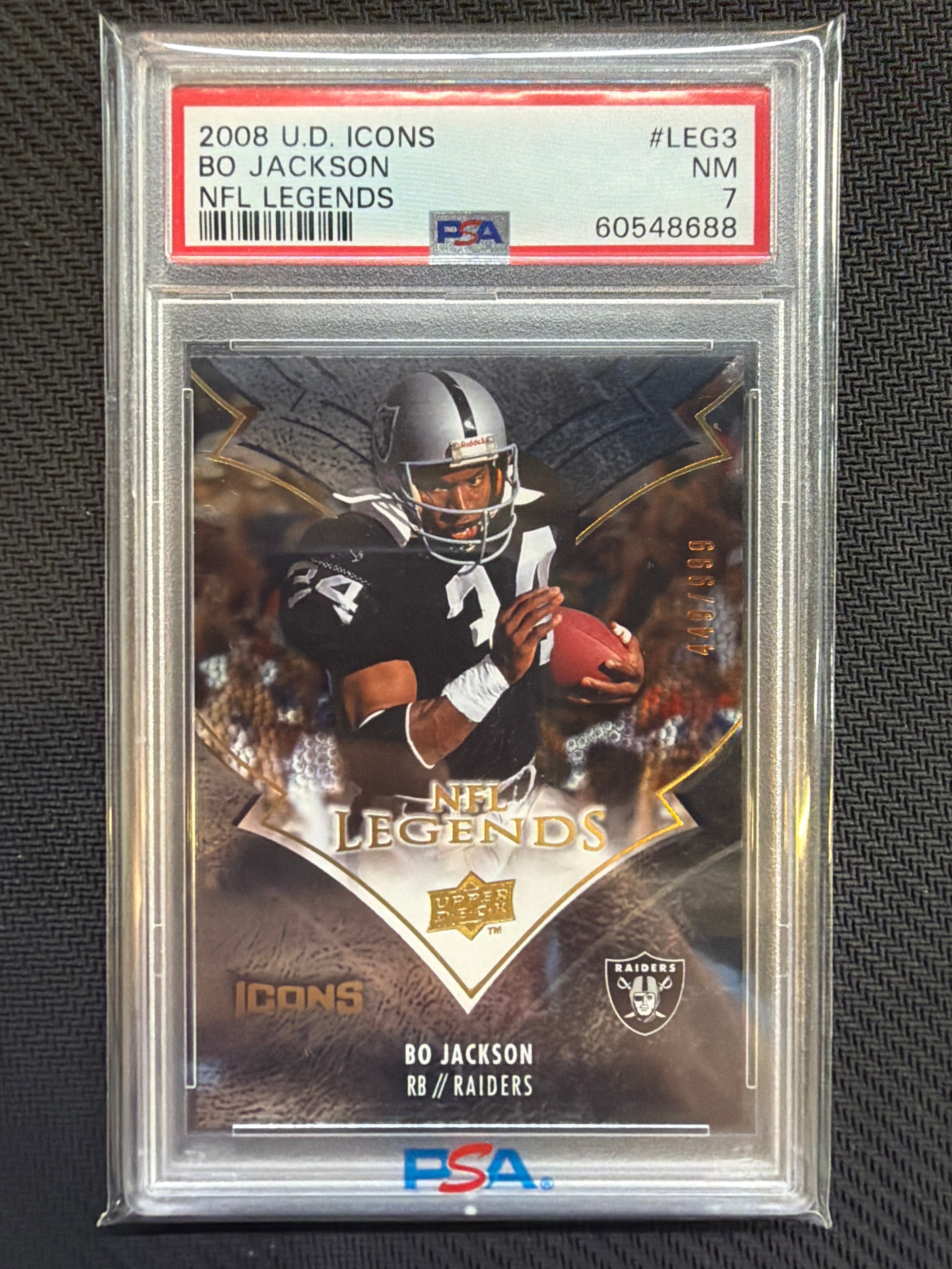 2008 Upper Deck Icons Bo Jackson NFL Legends #LEG3 /999 PSA 7 Raiders