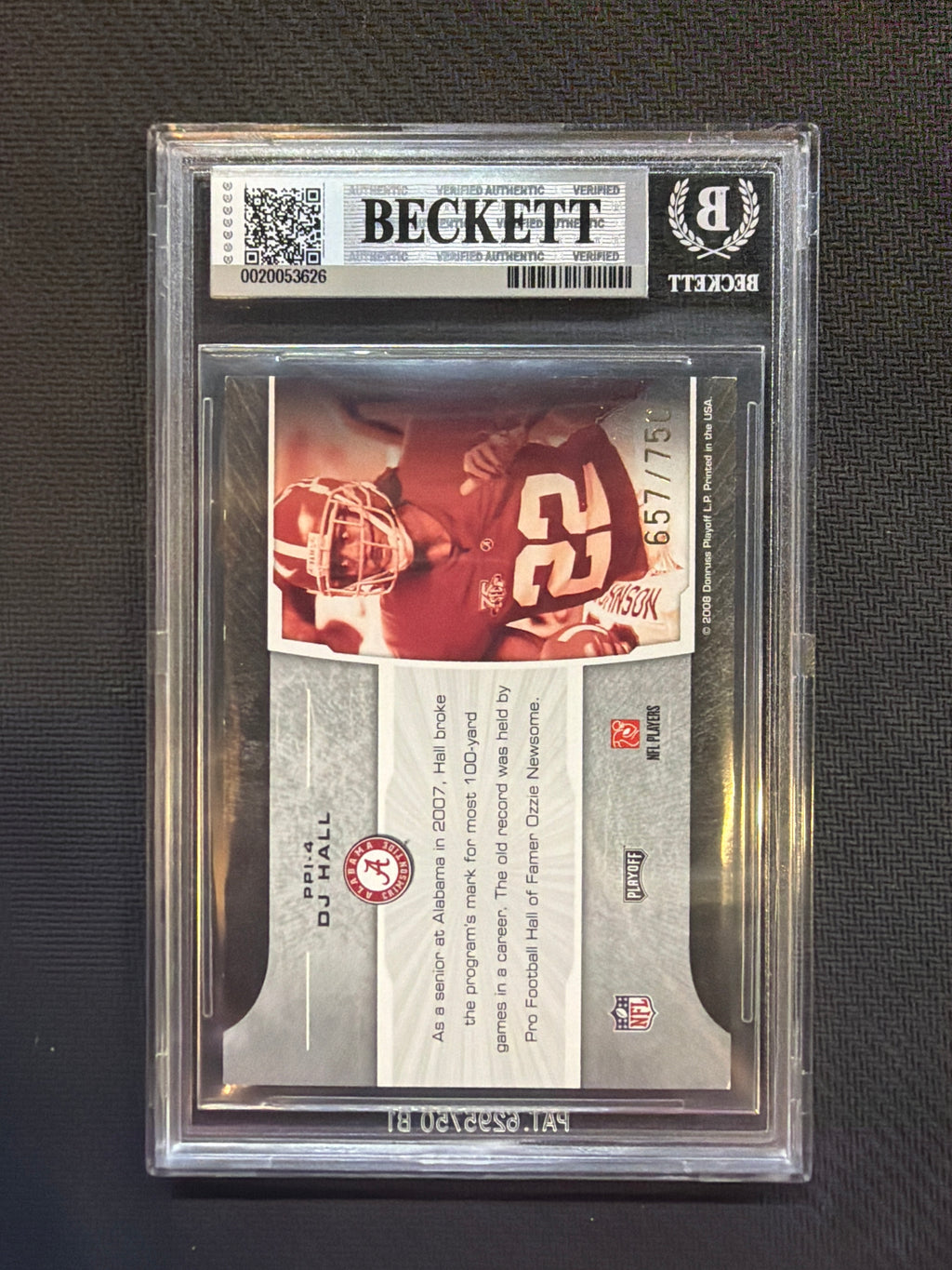 2008 Playoff Prestige DJ Hall Prestigious Picks Red /750 BGS 8.5 Alabama